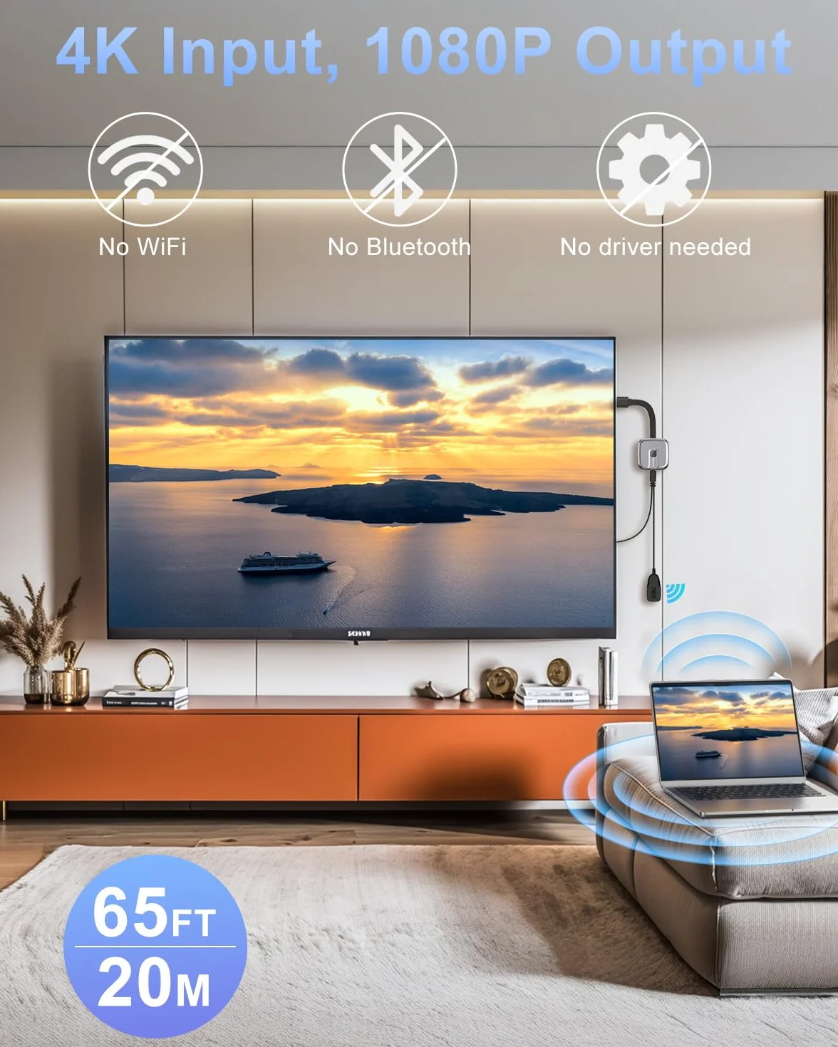 Récepteur HDMI sans Fil 4K 2.4G/5GHz Screen Mirroring Adaptateur pour iOS/Android/Windows/Miracast/Chromecast