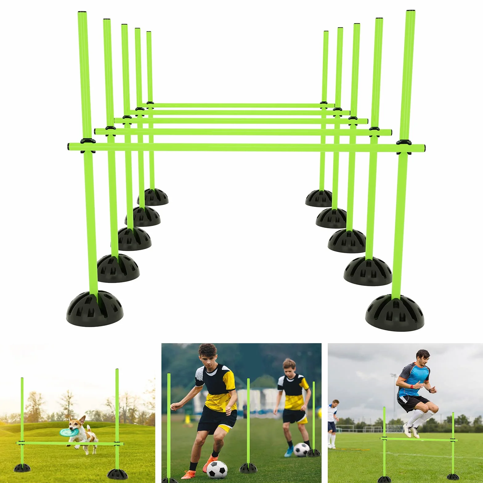 Lot de barres de saut pour entraînement d'agilité conditionnelle, slalom - 15 x 100 cm, 10 pieds en X, 10 clips