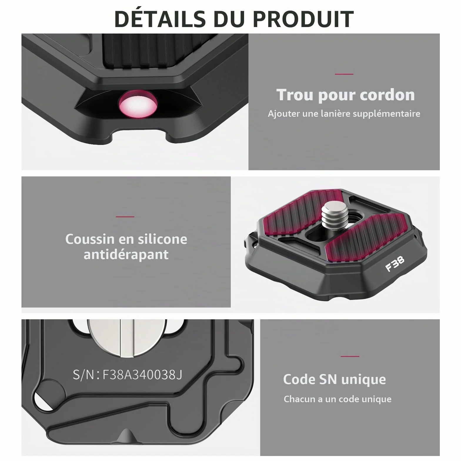 FALCAM F38 Plaque de dégagement Rapide, Compatible avec Le Clip pour Appareil Photo PD Capture V3 et Le Clip pour Sac à Dos F38 (Plaque supérieure Uniquement)