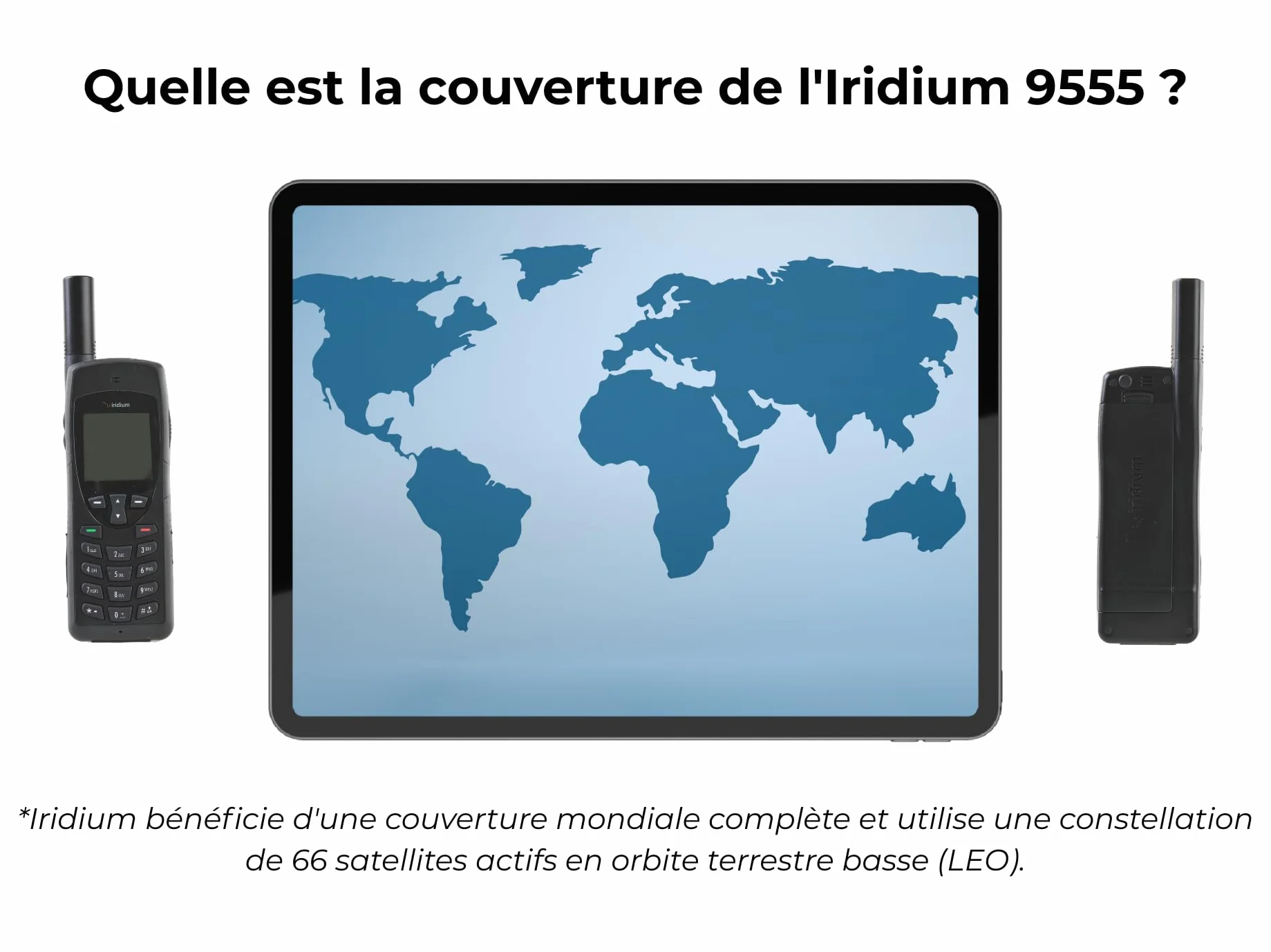 Téléphone Satellite Iridium 9555 | Couverture Mondiale | Voix, Texte, données | Design Compact | Robuste et Durable | Communication fiable