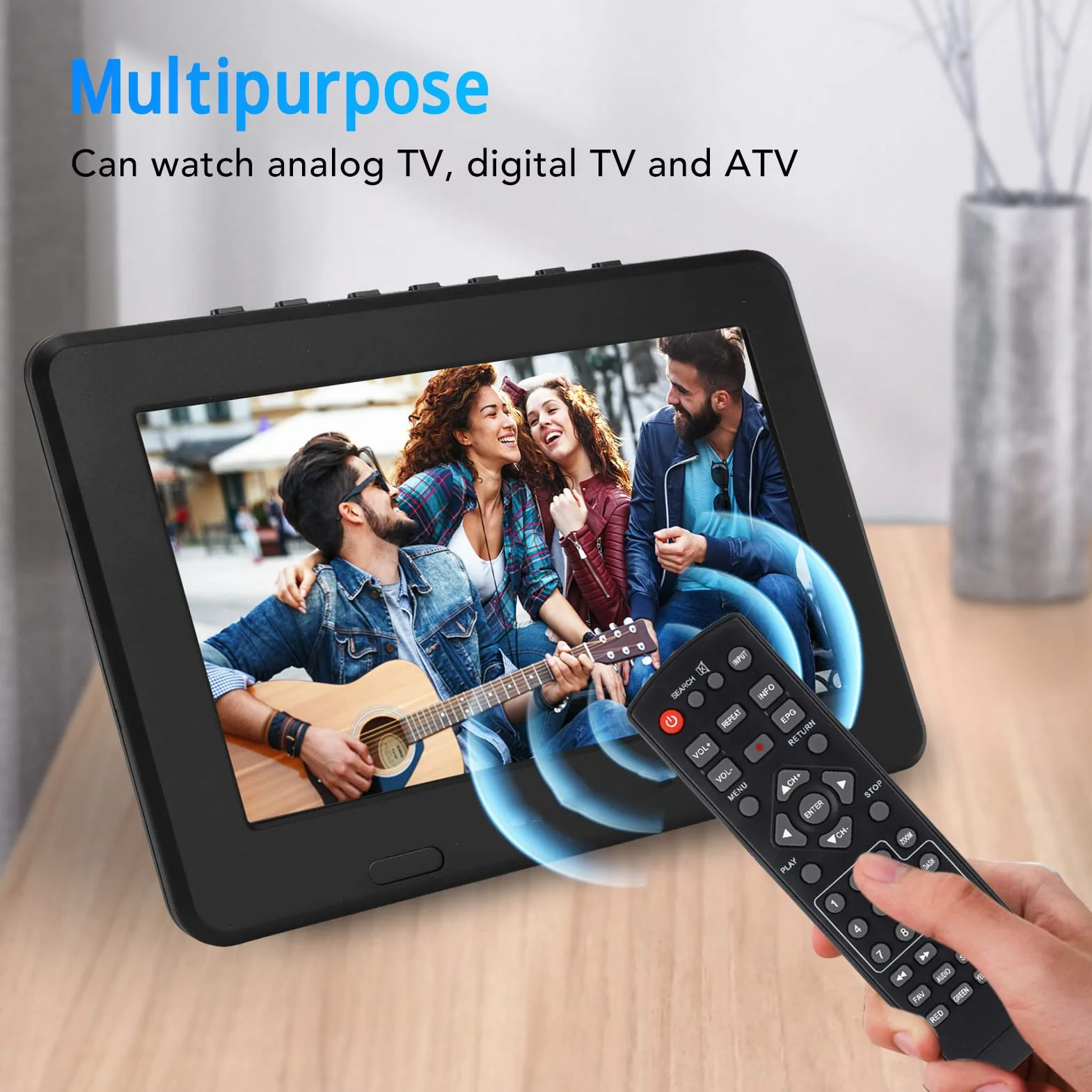 Téléviseur Portable 7 Pouces LED 1080p pour Voiture avec Piles Rechargeables USB AV