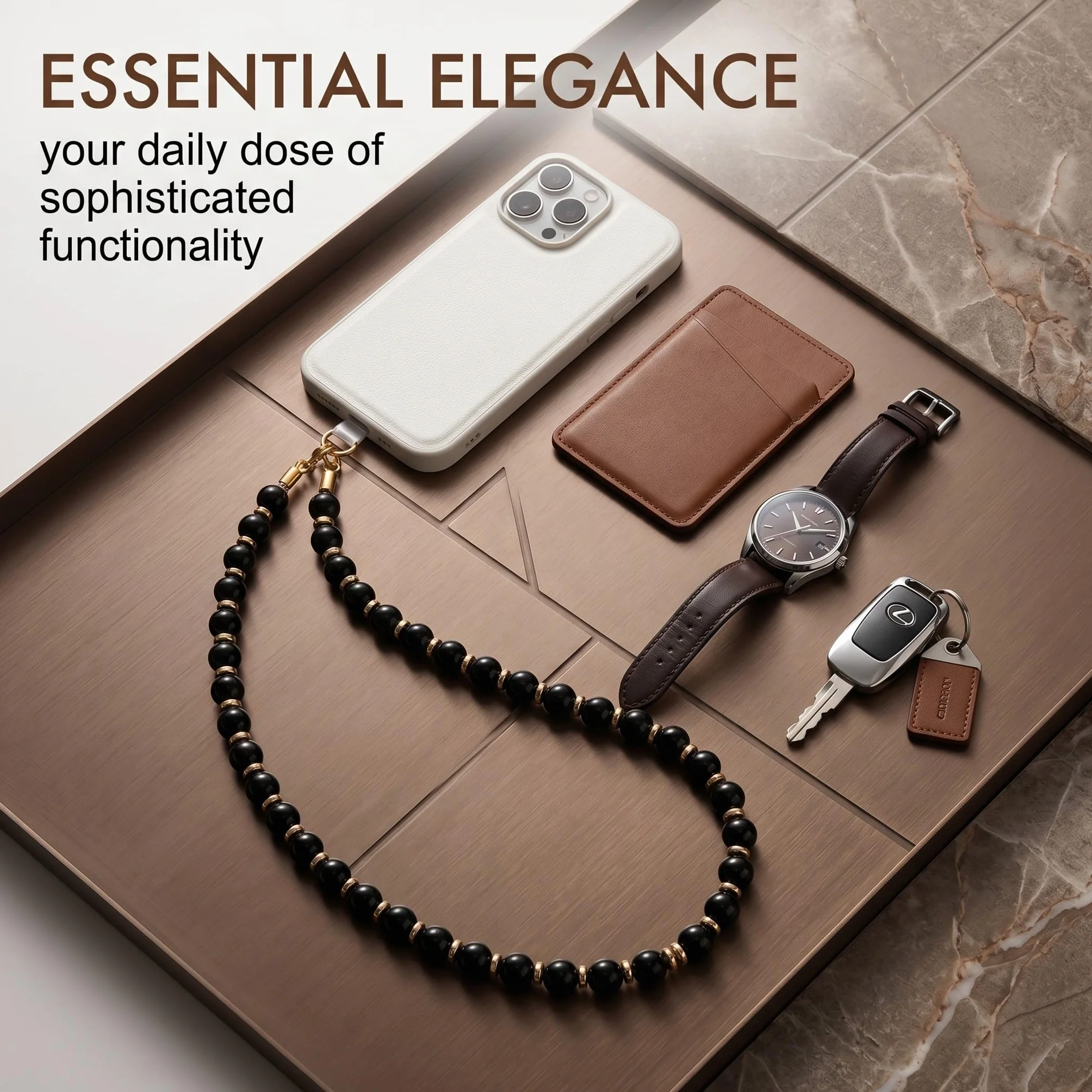 Bijoux de Téléphone en Obsidienne Noire, Dragonne Téléphone Portable Anti-Perte, Bracelet Téléphone de Perles Élégant, Charme de Téléphone Universel pour Smartphone et Accessoires