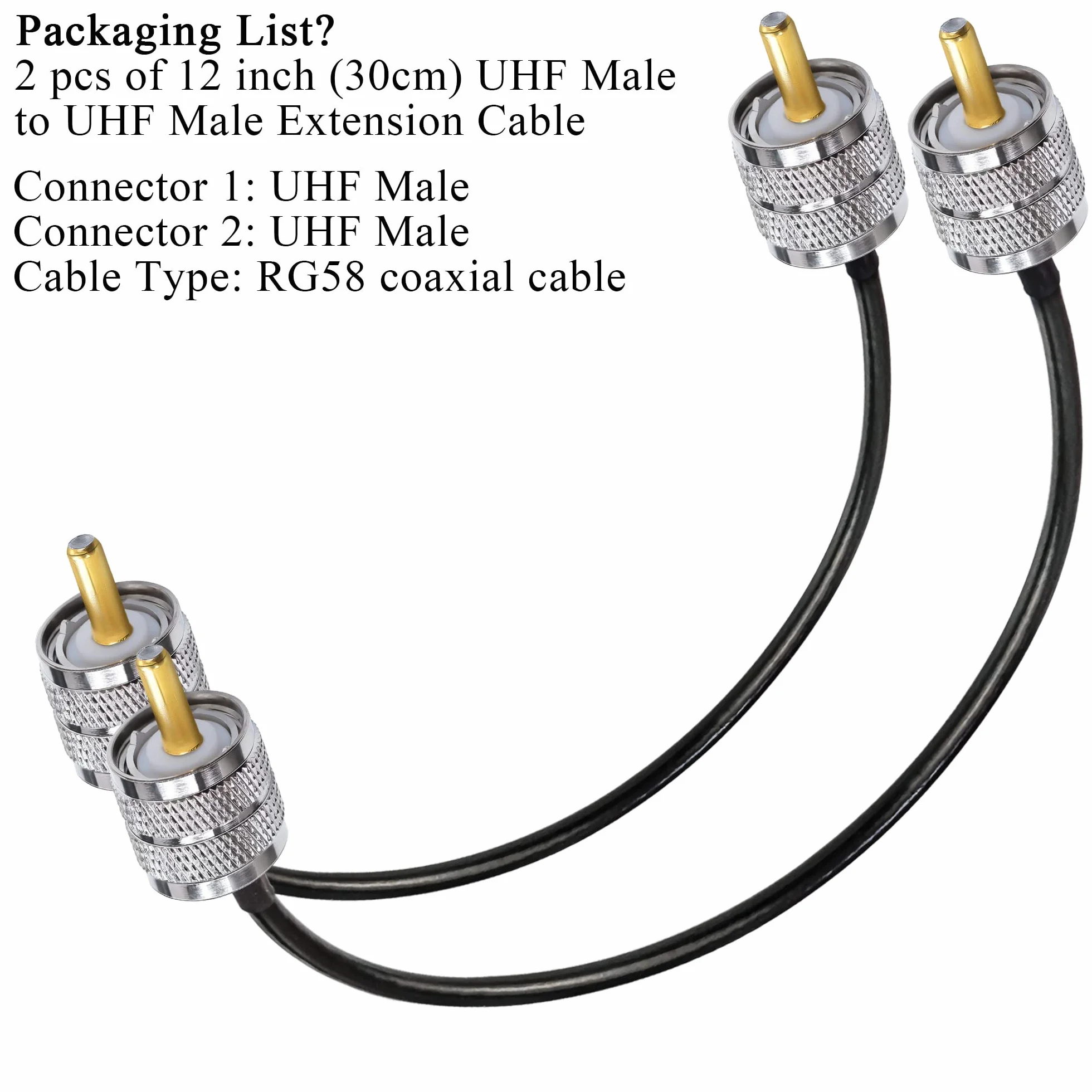 TUOLNK PL-259 Câble de raccordement RG58 UHF mâle à mâle à faible perte 50 ohms CB Radio Câble coaxial 12 pouces (30 cm) SO239 Câble d'extension d'antenne Wifi pour HAM Radio 2 Pack