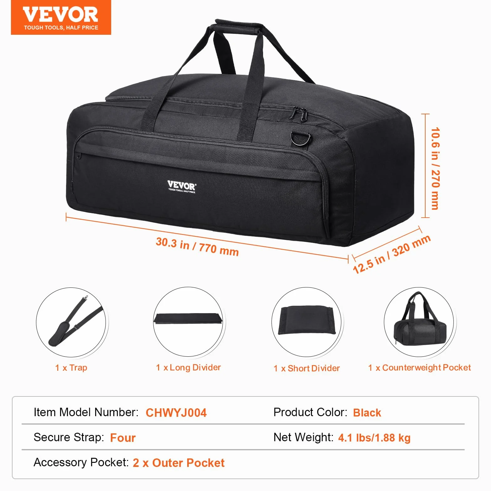 VEVOR Étui pour télescope 770 mm Mallette de Transport avec Boucles Fixes Multi-Poches séparateur Amovible