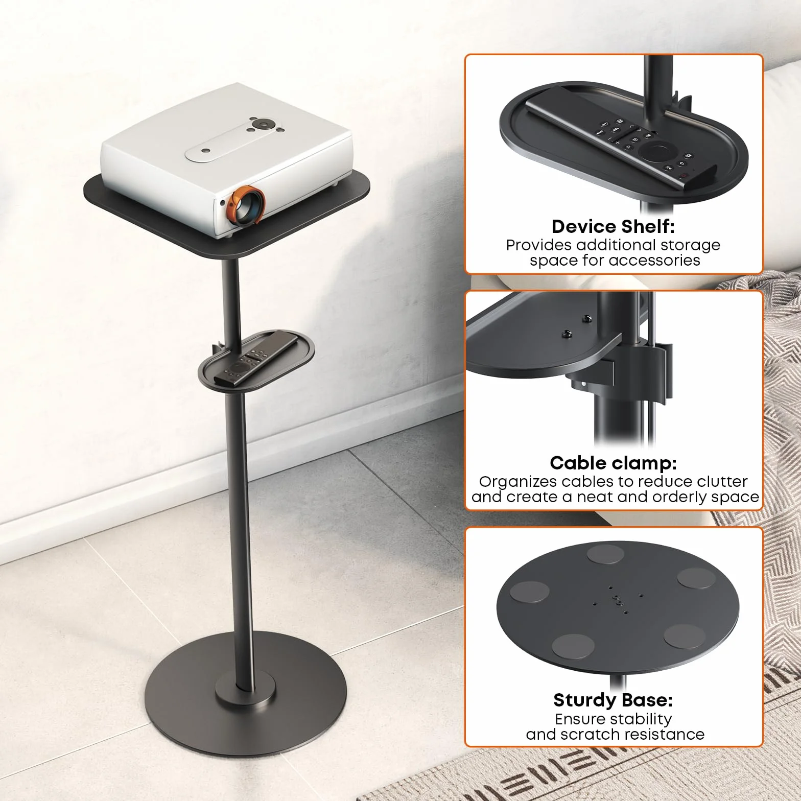PUTORSEN Support pour Beamer - Support de sol réglable 70-120cm 6KG pour projecteurs, caméras, ordinateurs portables