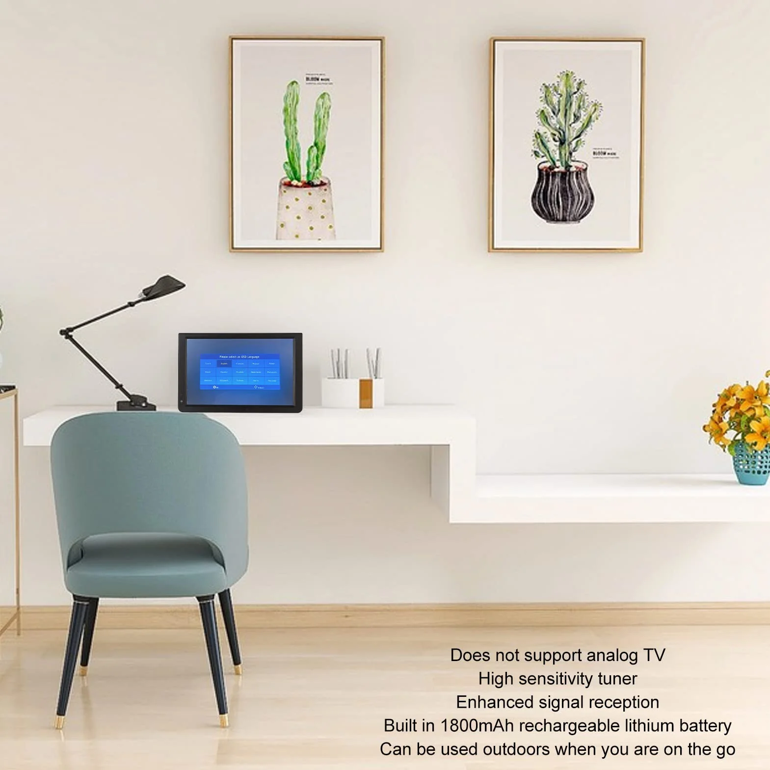 TV Portable 12 Pouces, Télévision Numérique ATSC Rechargeable 1080P TFT LED écran HDMI Lecteur Vidéo, Prise en HDMI, AV, USB, Entrée de Carte TF, pour la Maison, la