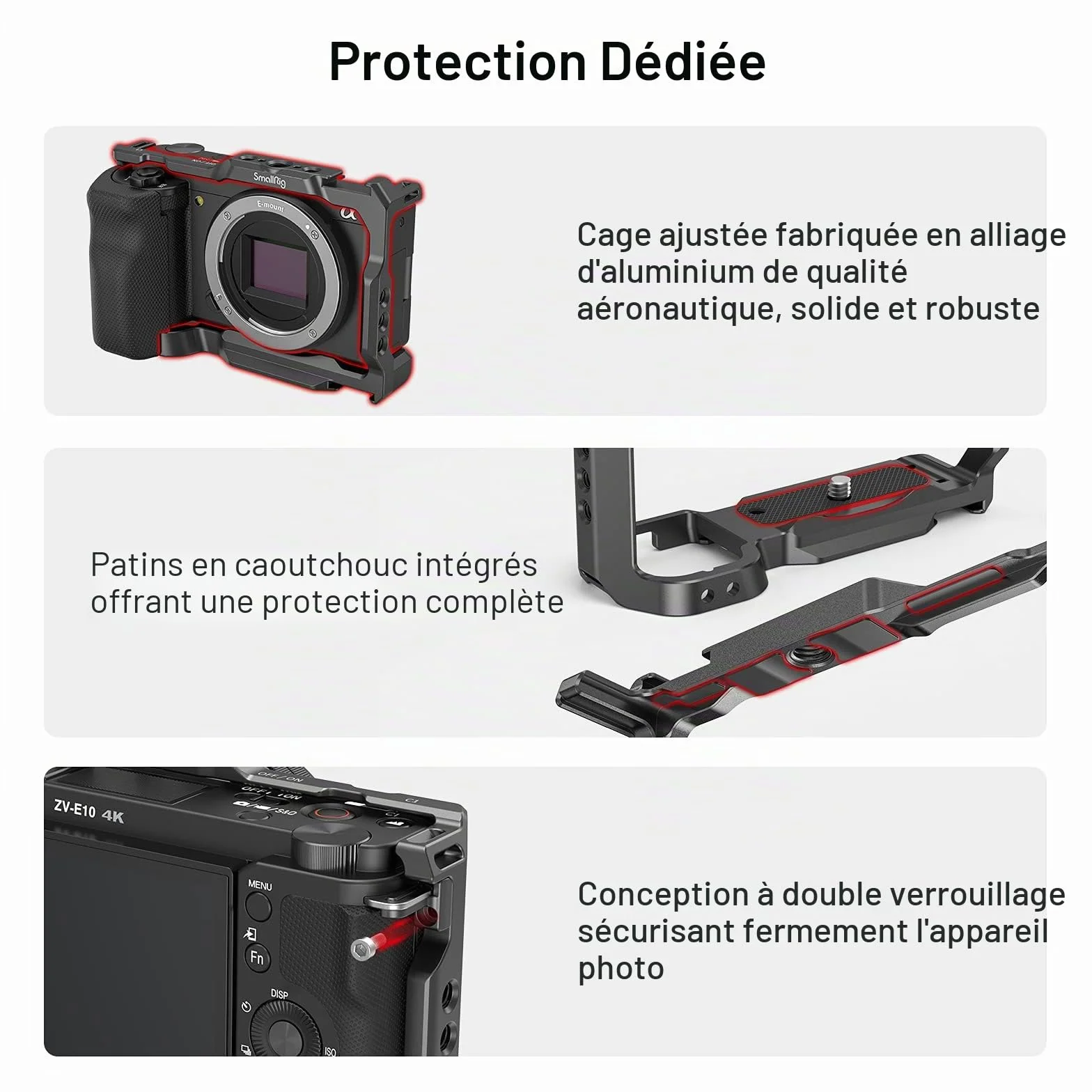 SMALLRIG ZV-E10 Cage avec Poignée et Plaque de Dégagement Rapide Intégrée pour Arca-Swiss pour Sony ZV-E10-3538B