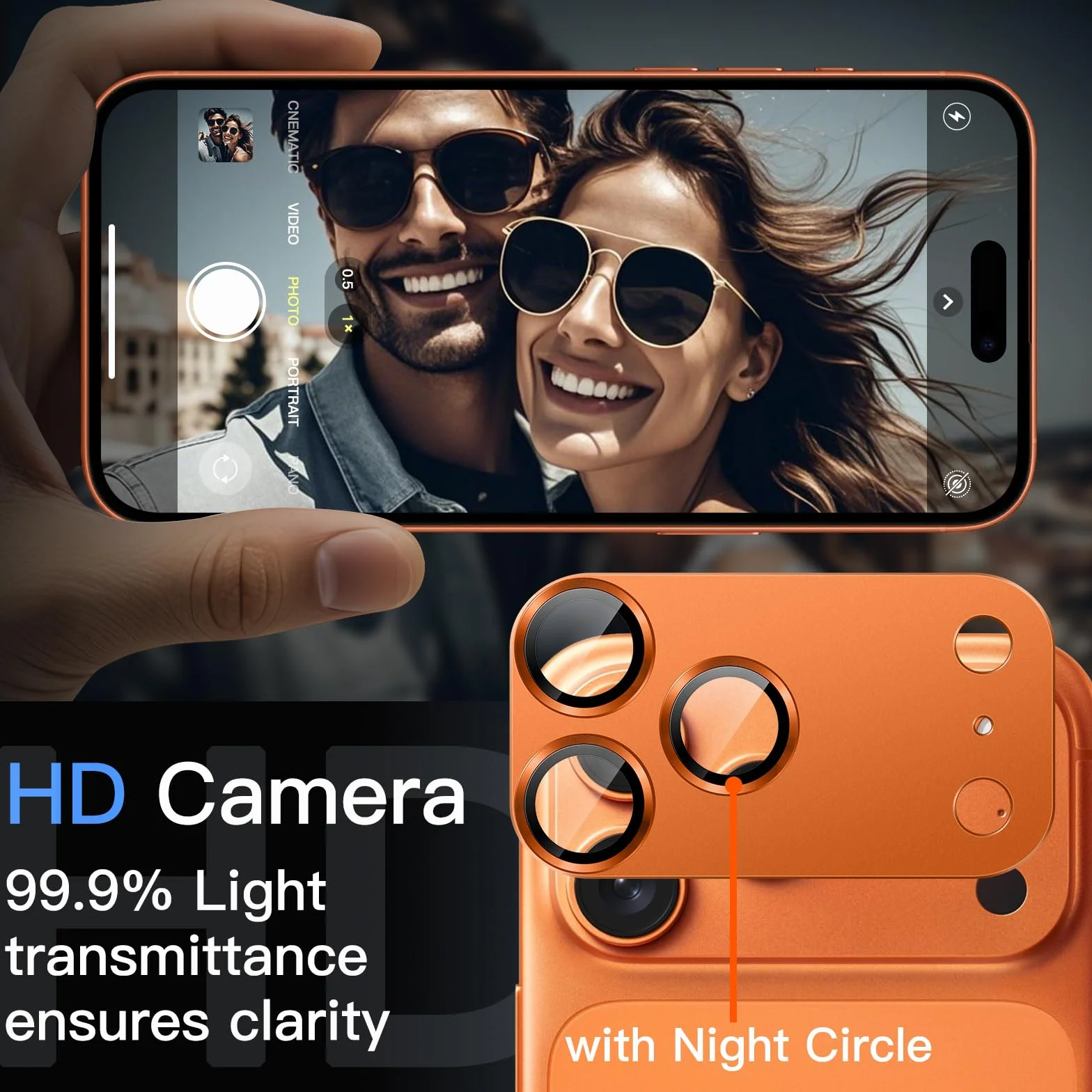 JETech Protecteur d'Objectif de Caméra pour iPhone 17 Pro Max 6,9 Pouces, Couverture Complète en Verre Trempé 9H Anneau, Plaque Métallique Mat, Compatible avec la Coque, Lot de 1 (Orange)