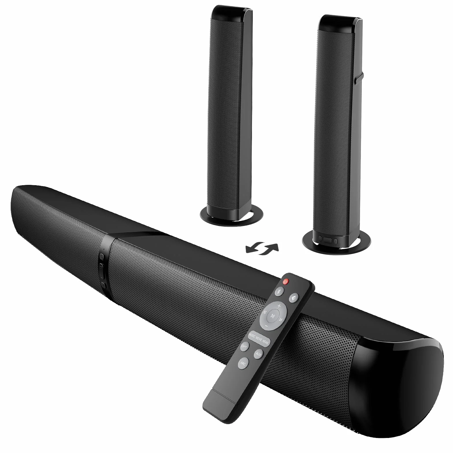 GarageRock Barre de Son TV 90W 2-en-1 Amovible Bluetooth 5.3 Arc Optique AUX Home Cinéma