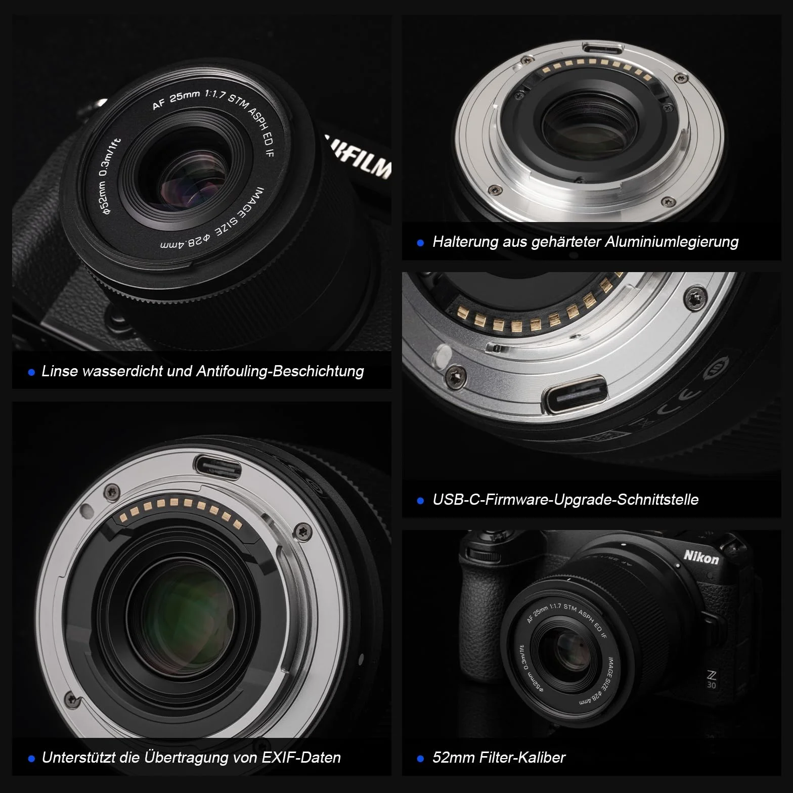 VILTROX Objectif 25 mm F1.7 Air FE Pocket Dispo AF F/1.7 E-Mount Portable Shot pour Sony Objectif d'entrée de gamme Auto Fcous APS-C Large Aperture Prime FE Objectifs