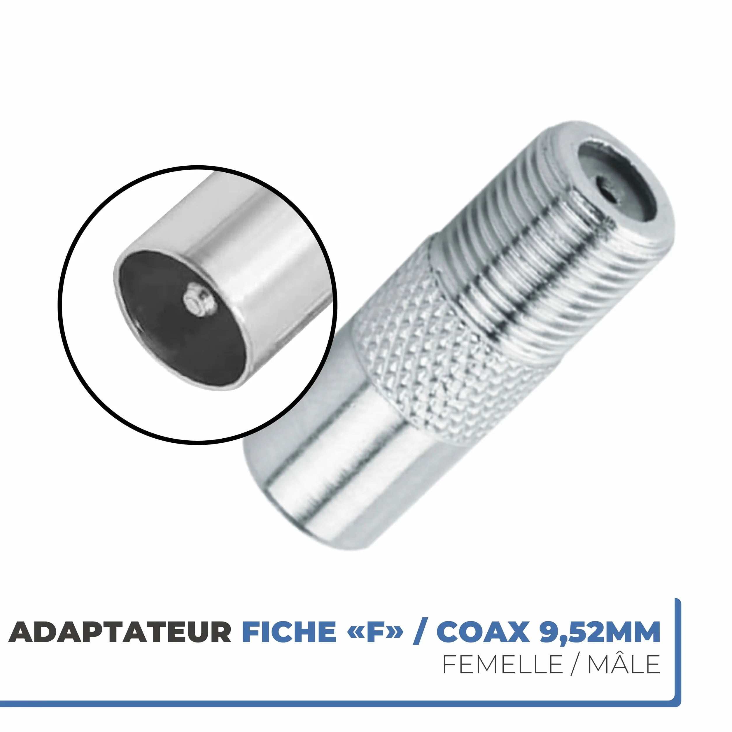 APM Câble Coaxial Satellite Fiche F Mâle, 10M + Adaptateur Fiche F Femelle vers Coaxial 9.52mm Mâle, Compatible TV Parabole Antenne Modem Satellite, 409007