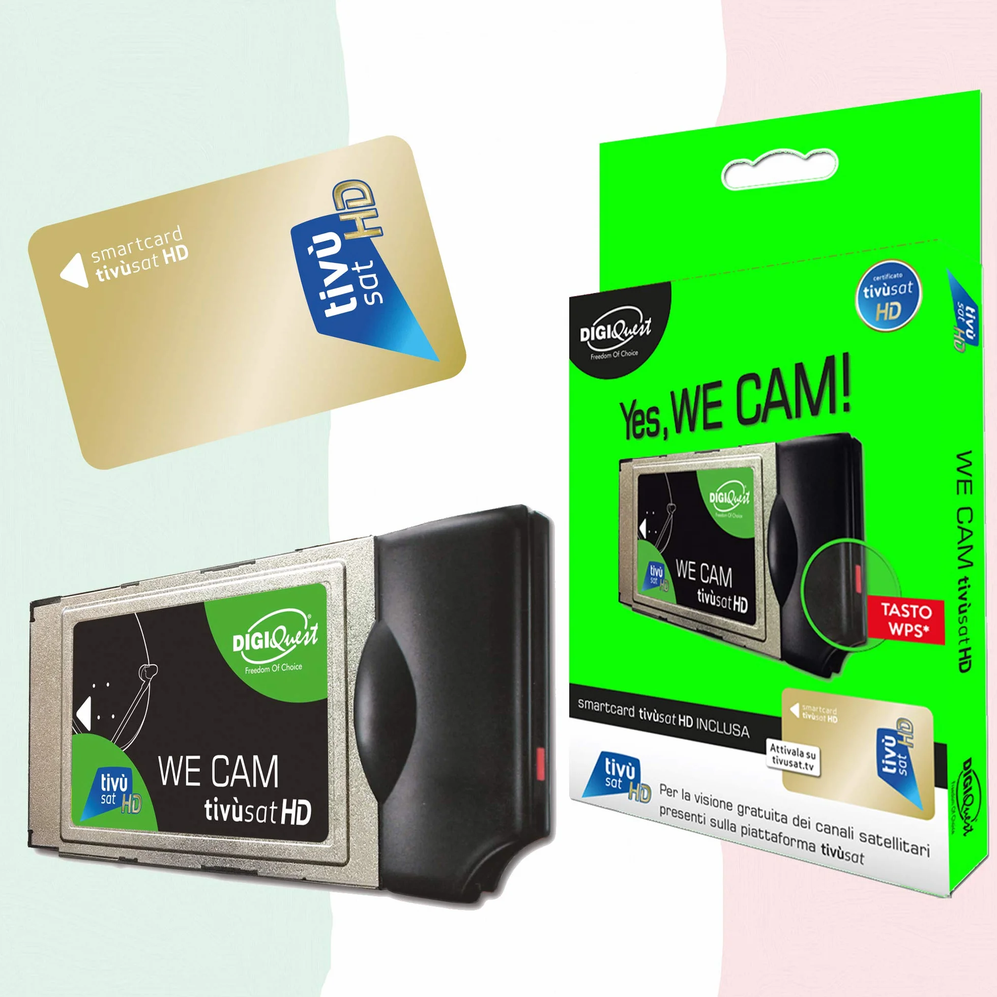 TIVU' SAT We CAM SmartCam HD CI+ Module WiFi et carte TiVuSat HD Gold – Chaînes italiennes HD/4K via satellite