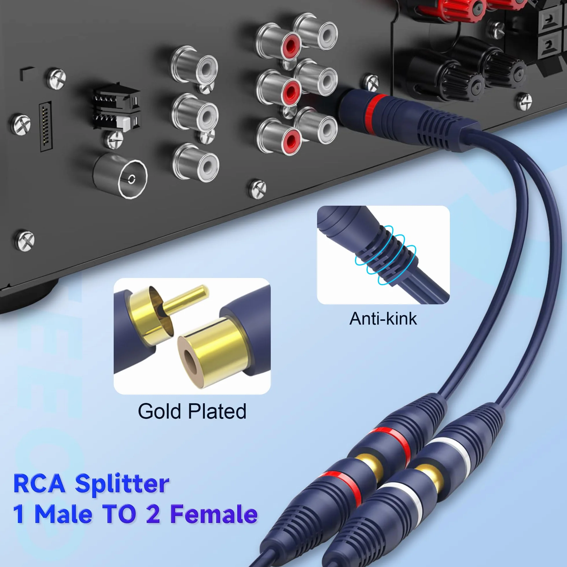 Câble Répartiteur RCA Câbles Audio Adaptateur Câble Y RCA 1 Mâle à 2 Femelles Doubleur R-C-A Audio pour Caisson de Basse Voiture, Haut-parleur, Home Cinéma (15cm, 1 Mâle à 2 Femelle, Paquet de 2)