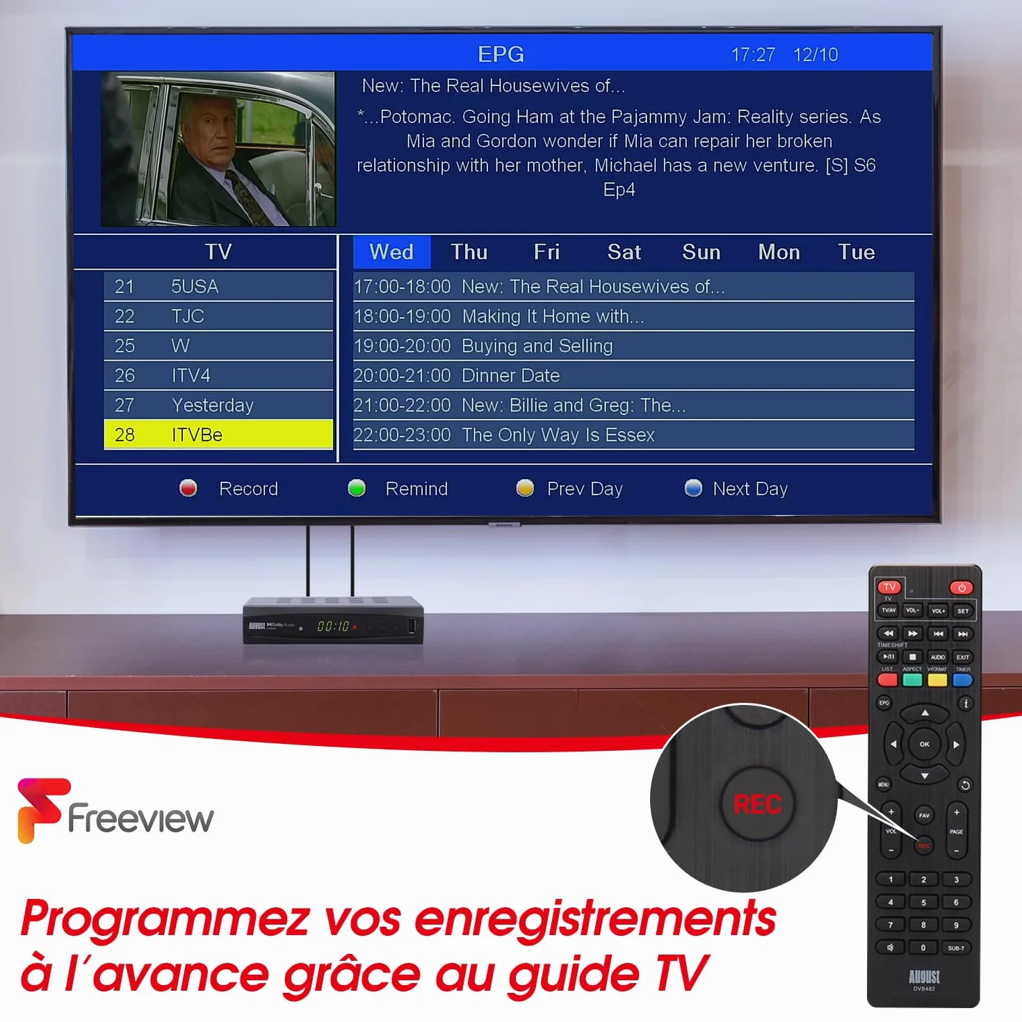 August DVB482 Décodeur Enregistreur TNT HD HDMI Full HD 1080p 2 chaînes simultanées