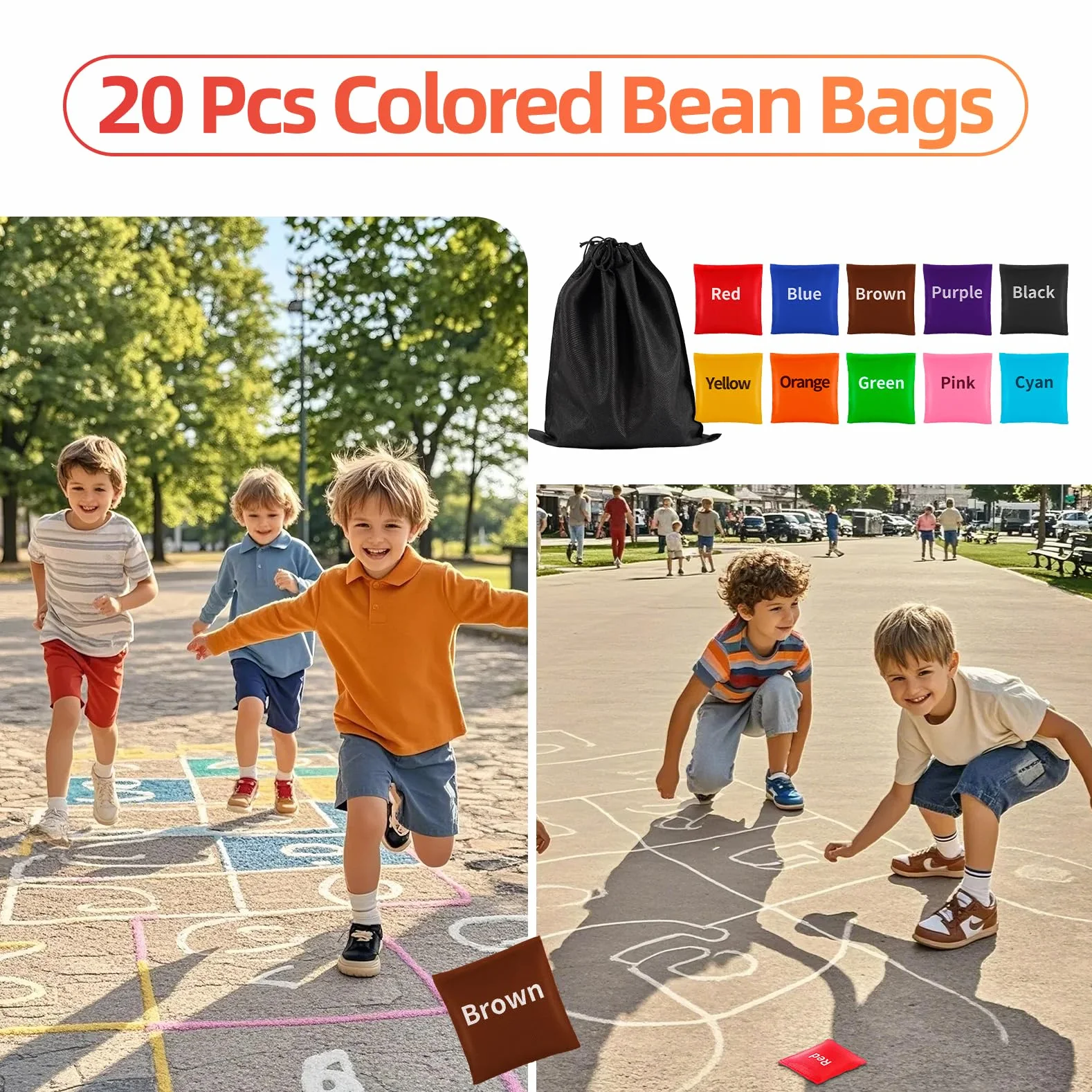 Sacs de cornhole 6x6 cm Nylon Lot de 20 pour enfants extérieur intérieur 10 couleurs