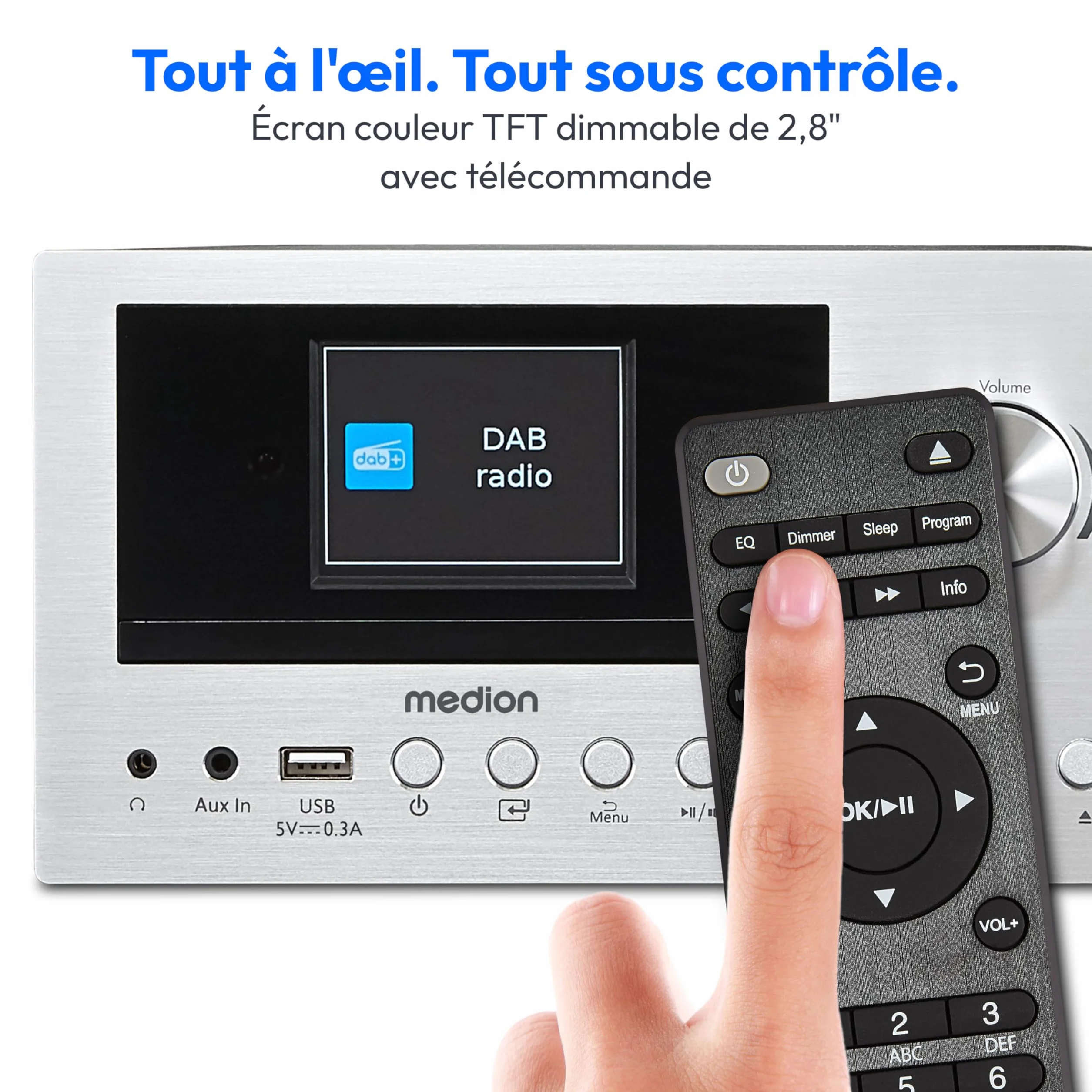 MEDION P85003 Mini Chaîne HiFi avec Lecteur CD (WiFi, Bluetooth, Radio Internet, Dab +, USB, AUX, Égaliseur, Écran Couleur TFT avec télécommande, 2X 15 W RMS) Argent