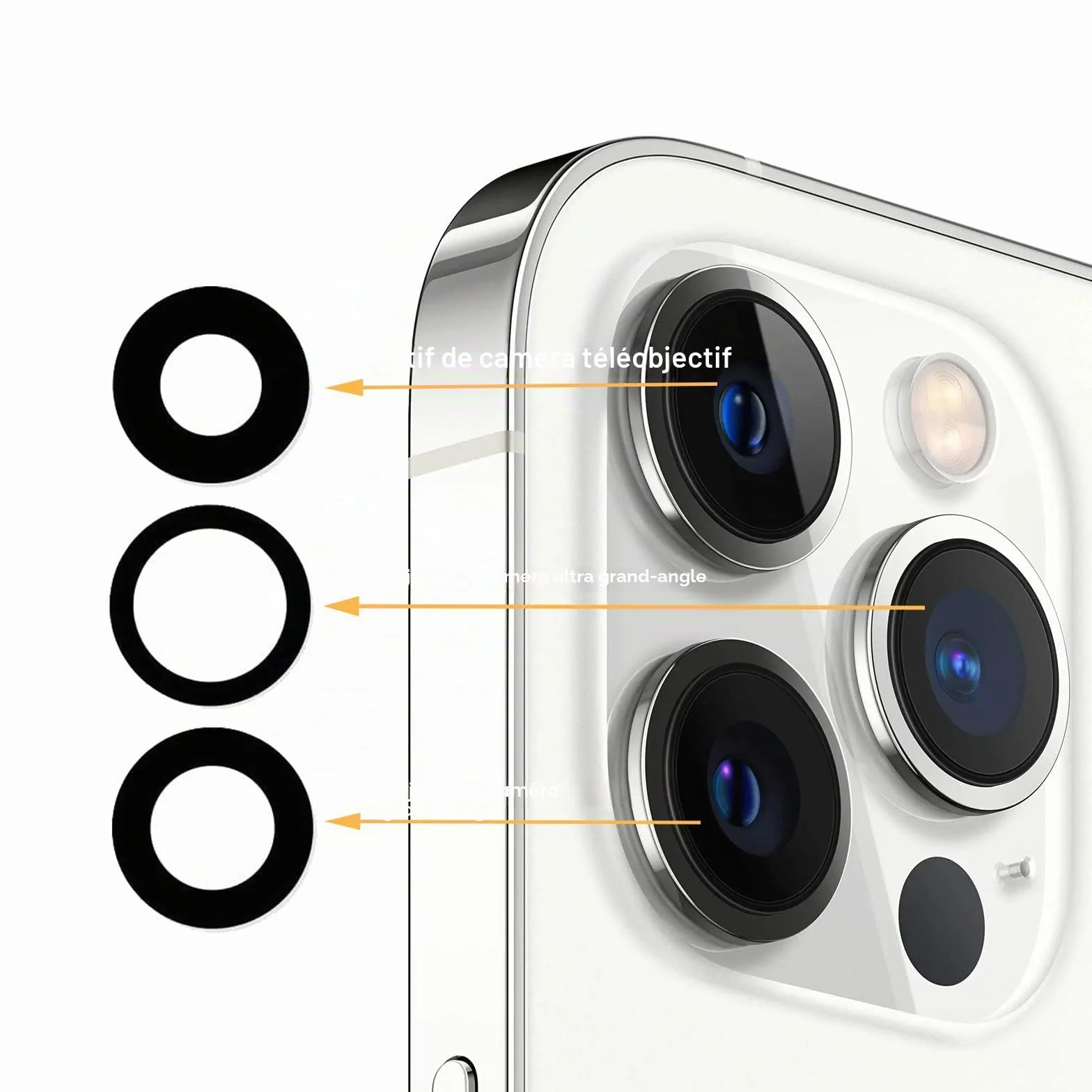 Lentille de rechange d'origine pour caméra arrière iPhone 13 Pro et iPhone 13 Pro Max avec adhésif pré-installé et kit d'outils de réparation