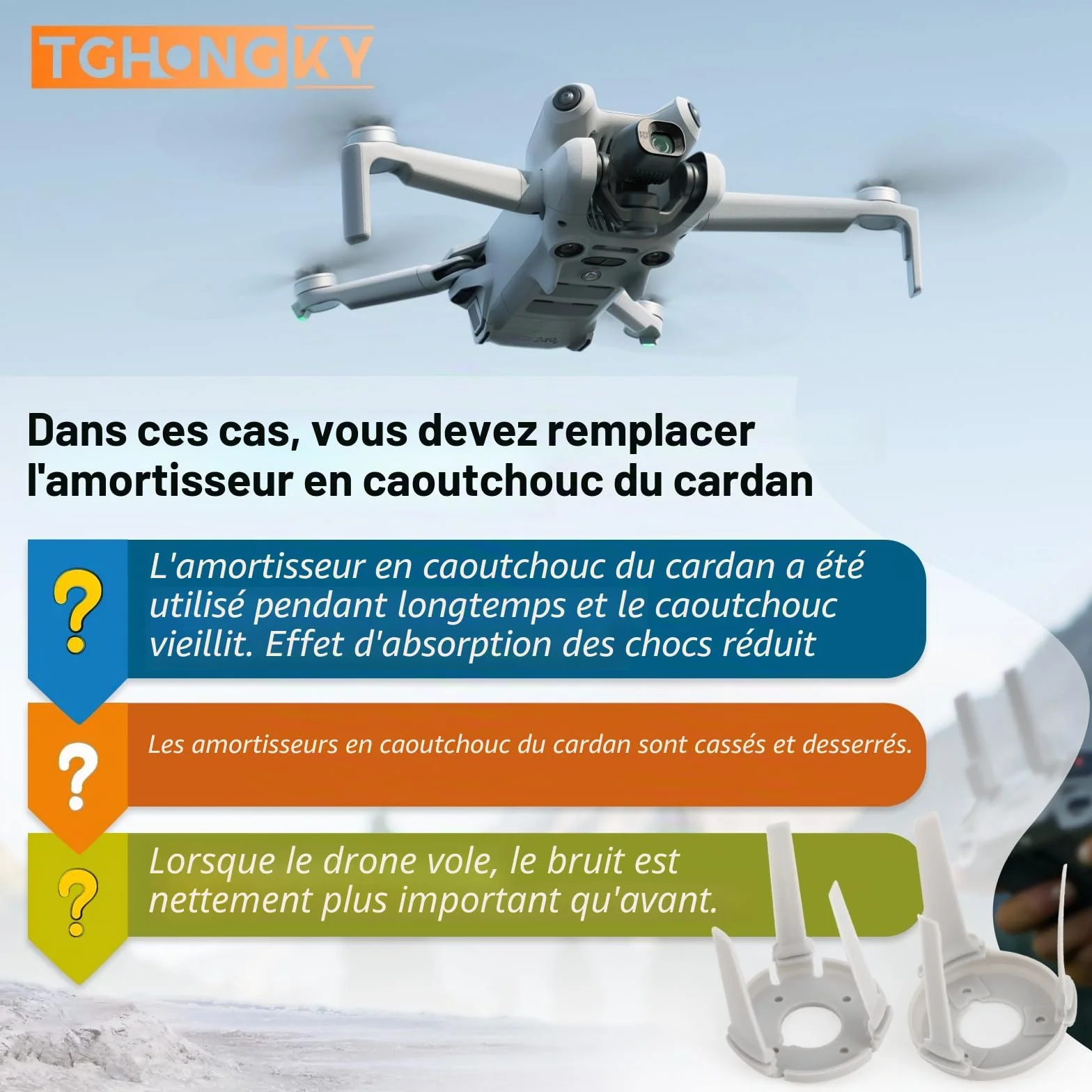 Caoutchouc Nacelle pour DJI Mini 4 Pro Amortisseurs en Caoutchouc Mini 4 Pro Gauche et Droit Boule Amortisseur pour DJI Mini 4 Pro(Style Long)