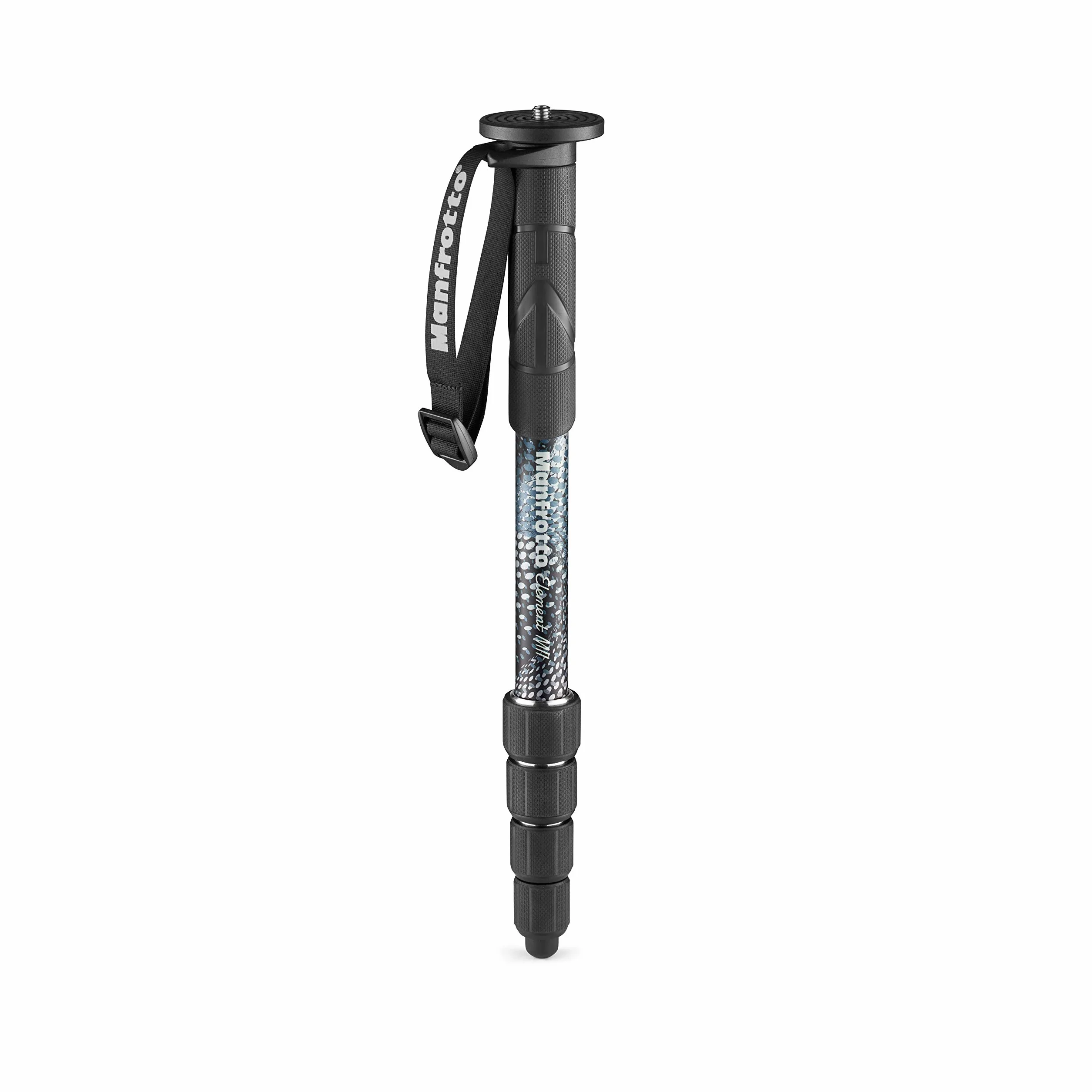 Monopode Manfrotto Element MII MMELMIIA5BK, léger à 5 Sections en Aluminium, avec dragonne, poignée en Caoutchouc, bagues de Serrage, Charge de 16 kg, pour Appareil Photo Compact, Hybride ou Reflex