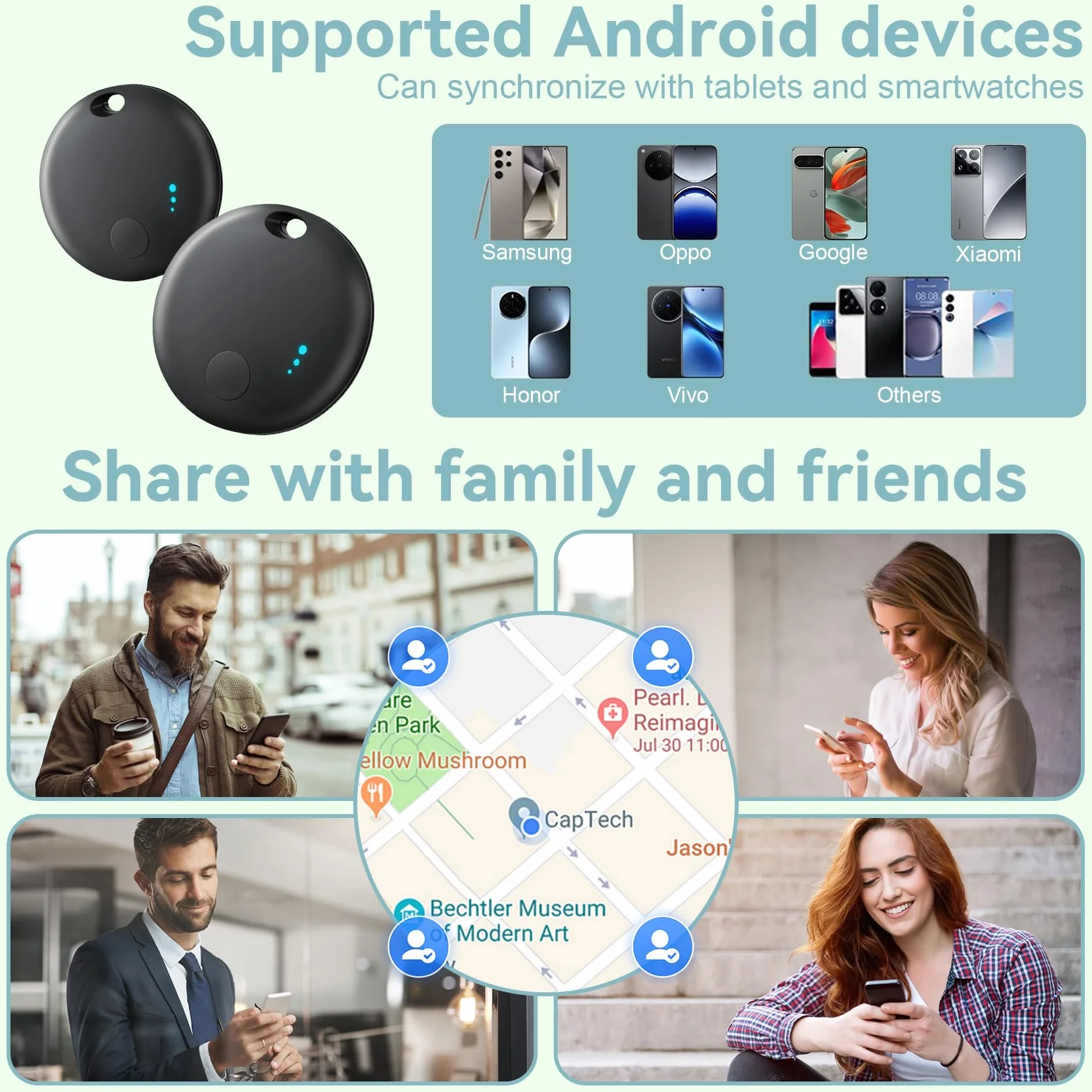 Air Tracker Android, 4 Traceur Localisateur D’Objets Bluetooth, Smart Tracker Tag Fonctionne avec l’app Google Localiser (Uniquement Android), Smart Traceur Tag pour clés, Bagages