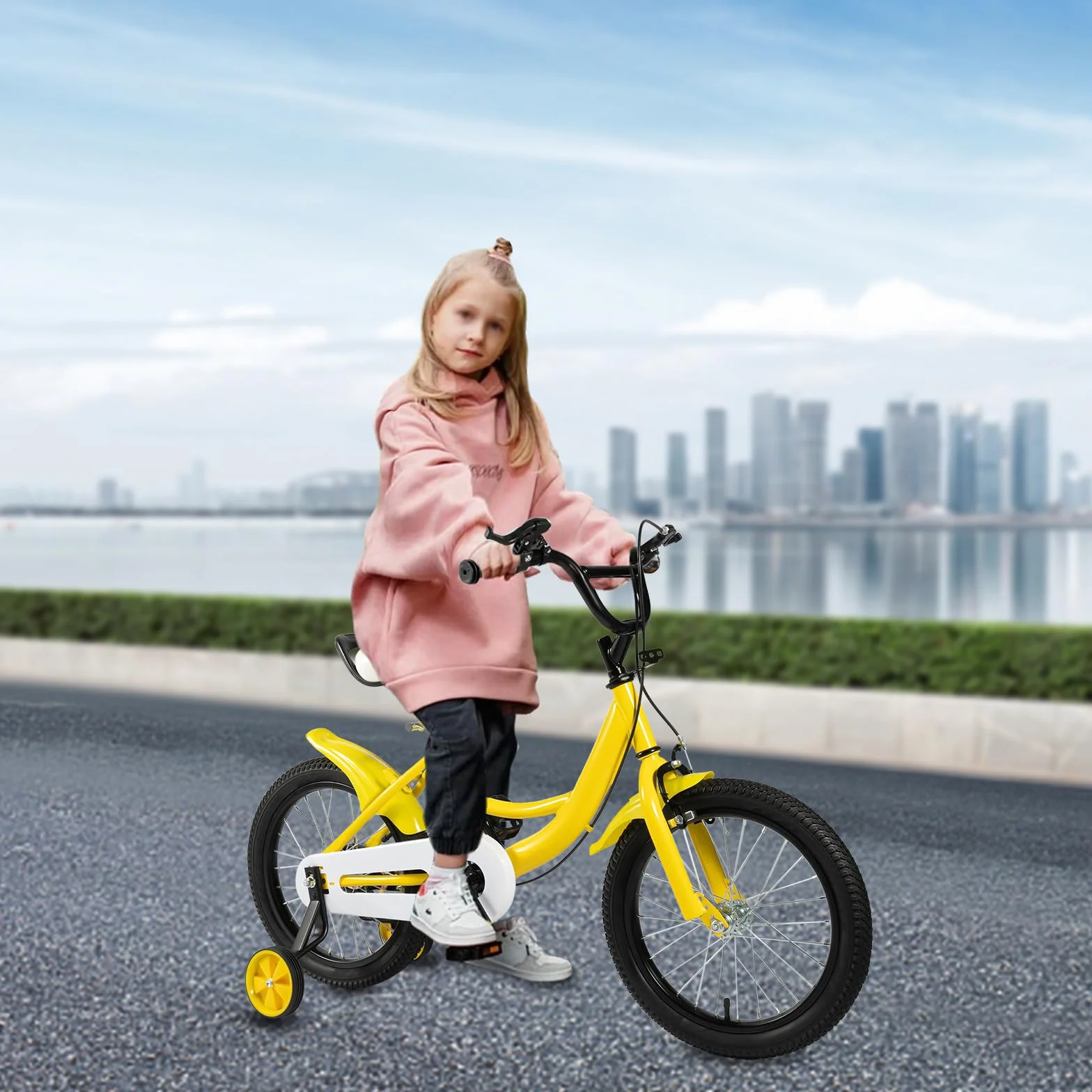 Vélo enfant 16 pouces roues stabilisatrices garçons filles 4-8 ans guidon selle réglables cadre acier carbone double freinage