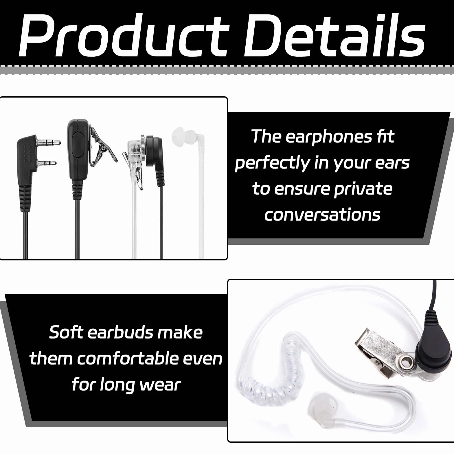 2 PCS Oreillette Talkie Walkie 2 Broches Casque Écouteur(150CM),Oreillette Talkie Walkie Radio,Compatible avec La Radio Bidirectionnelle Kenwood BAOFENG UV5R 888S RT24 RT27 HESENATE HT999.