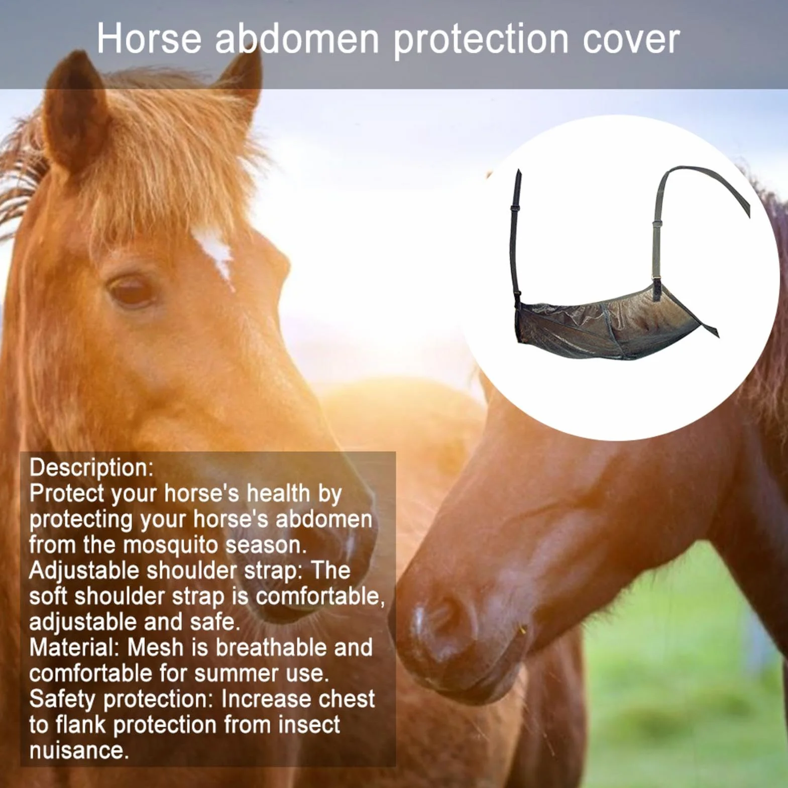 Protection ventilée pour cheval, filet abdominal respirant, 94 x 71 cm, large