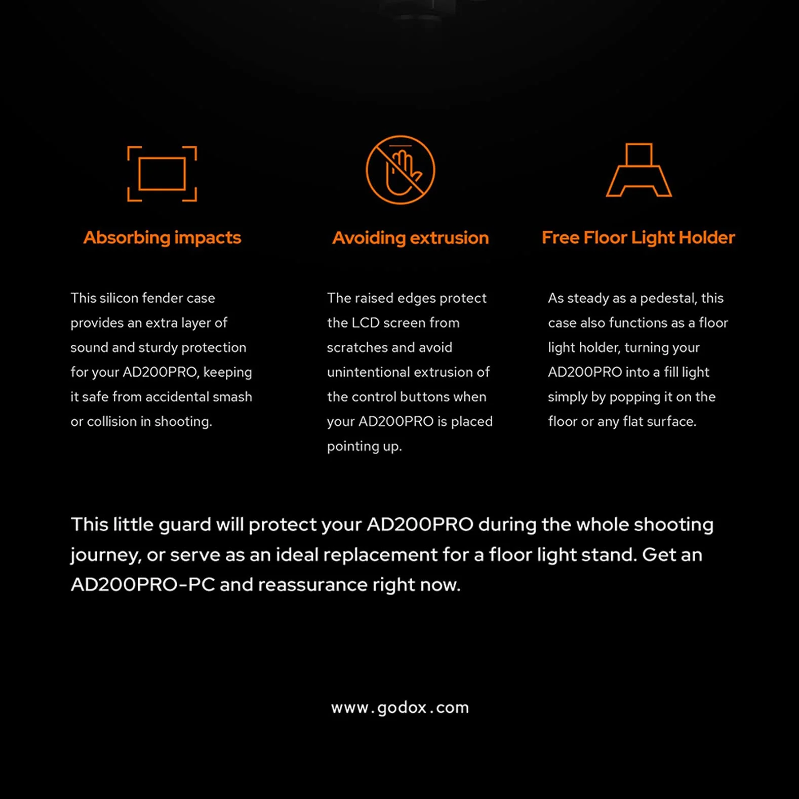 Godox AD200Pro-PC Housse de Protection en Silicone, Protégez Votre Flash AD200ProII AD200Pro AD200 ou Remplacez Idéalement Un Support de Lampadaire