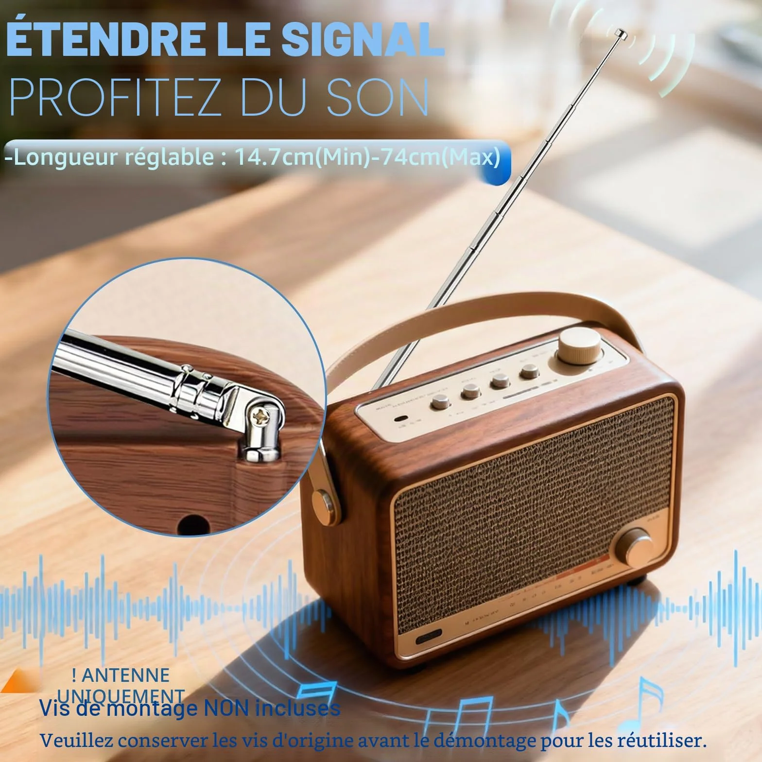 Bingfu Antenne Télescopique Radio FM Dab Portable Interieur 74 cm 7 Sections Antenne Remplacement pour pour Radio Transistor Poste Portable Tuner Chaîne HiFi Récepteur AV Home Cinéma Audio CD,2 Paquet