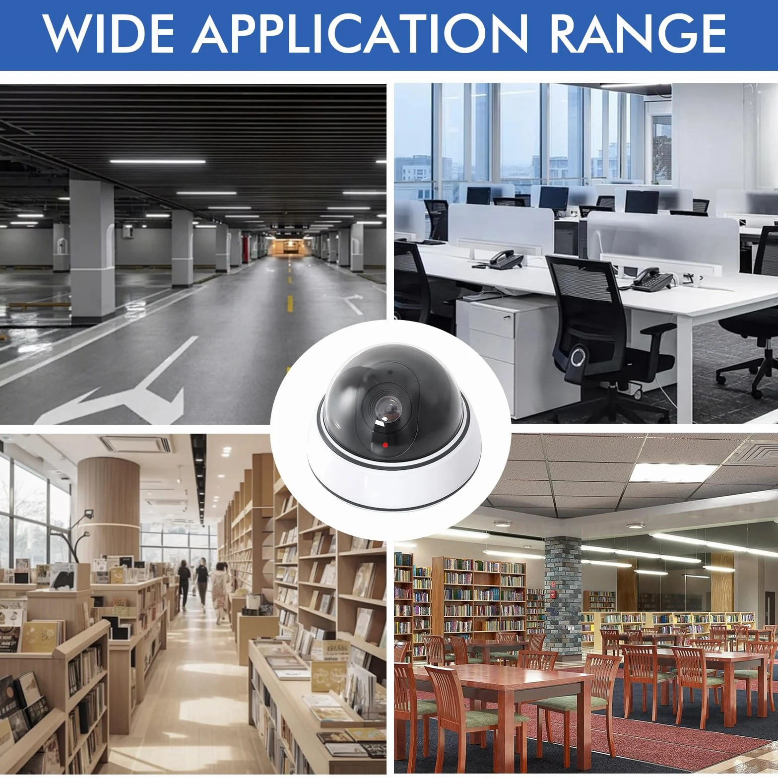Caméra factice dôme avec lumière LED clignotante : Lot de 3 caméras factices pour l'intérieur et l'extérieur, caméra de surveillance factice avec matériel de montage – Solution de sécurité