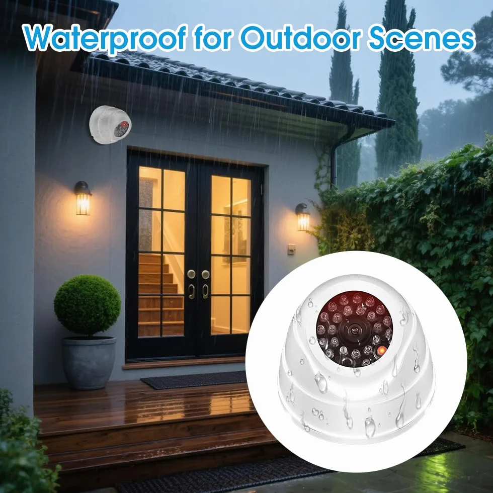 2Pcs Camera Factice, Caméra de Surveillance Factice avec LED Infrarouge Clignotante Rouge Fausse Caméra pour Extérieur Intérieur pour Les Entreprises Magasins Accueil (Blanc)