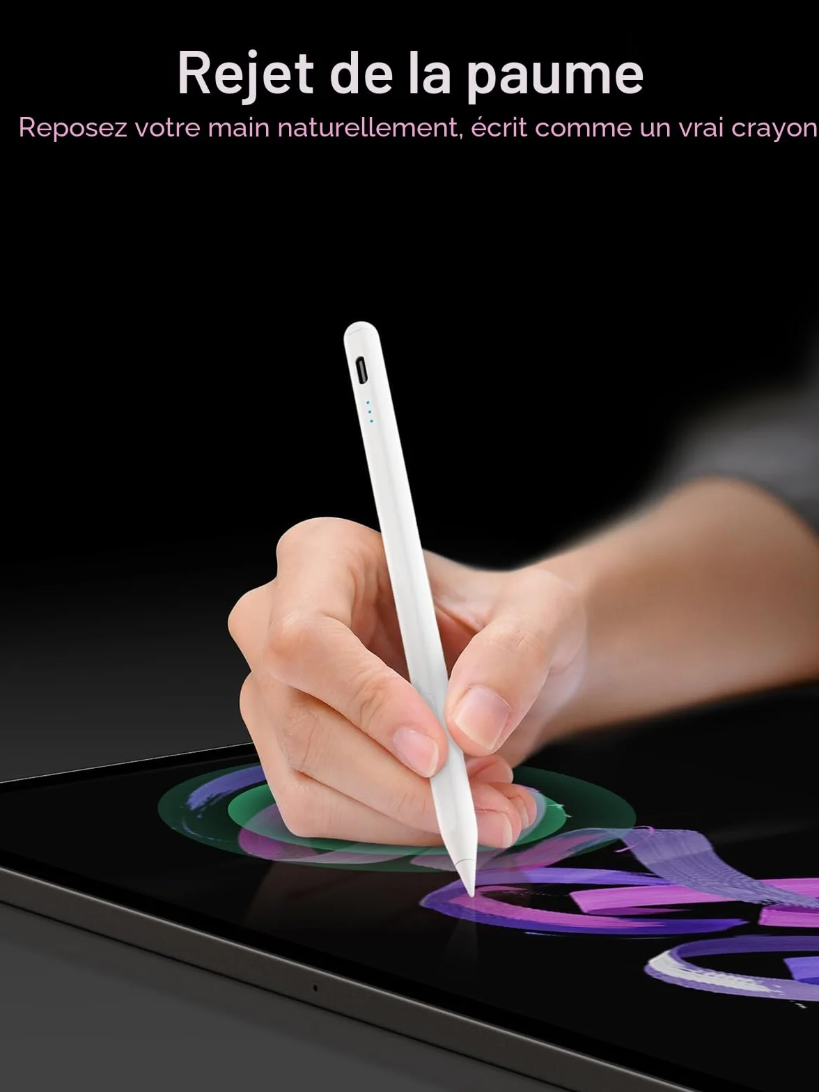 Stylet pour Apple iPad 2018-2026, Recharge Rapide, Rejet de Paume, Détection d'Inclinaison