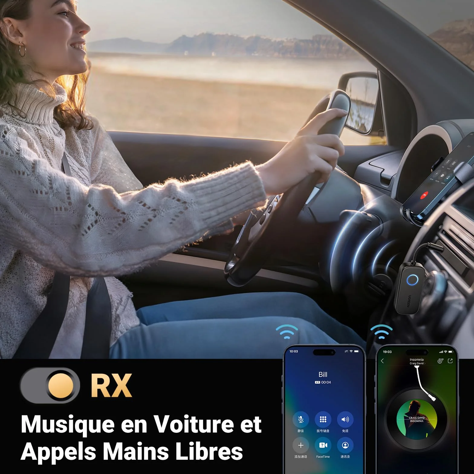UGREEN Émetteur Bluetooth 5.3 aptX TV 2 en 1 Jack 3.5 mm Adaptateur Audio