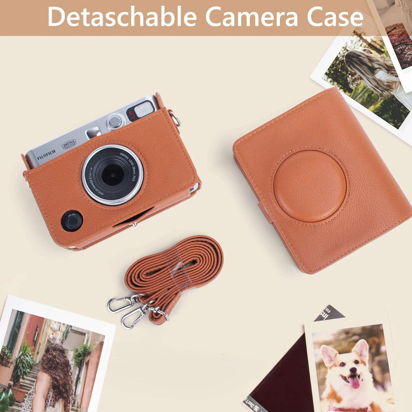 MUZIRI KINOKOO Housse pour instax Mini Evo caméra, Étui de Protection en Cuir PU Compatible avec pour Fuji instax Mini Evo instantané - Mini Evo Case avec Bandoulière
