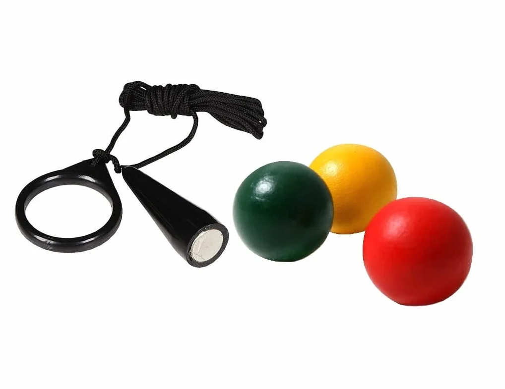 Ramasse Boule Aimant lève Boule avec Cordon Lot de 3 Cochonnets en Bois But 3cm Couleur Aléatoires