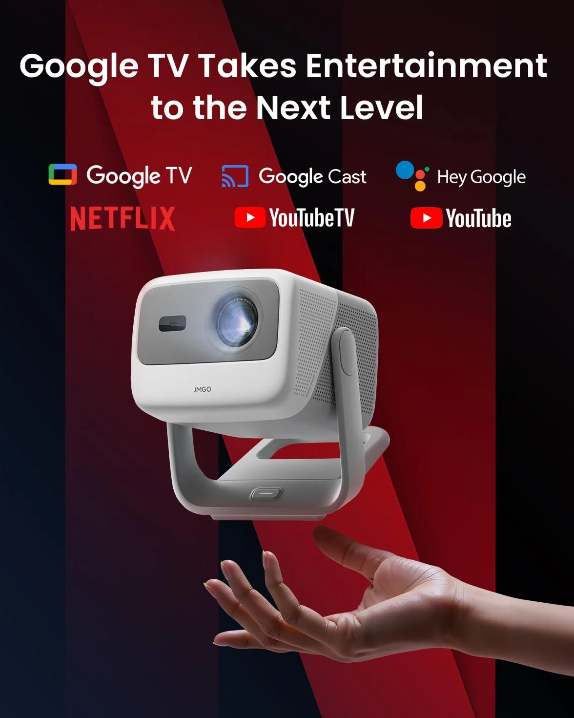 JMGO N1S 4K Mini Videoprojecteur Triple Laser 1100 ISO Lumens Gimbal Autofocus Google TV HDR10