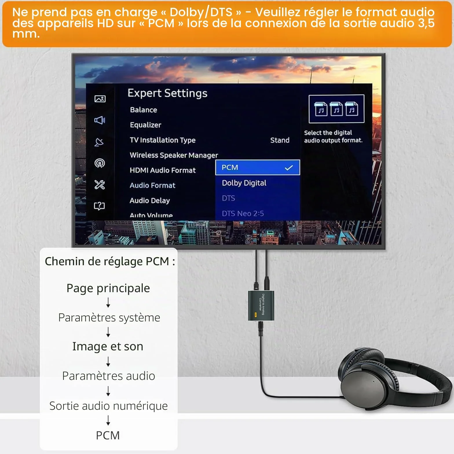 Adaptateur Optique Jack DAC Audio Convertisseur 192kHz Optique Numérique vers Analogique 3,5 mm AUX SPDIF