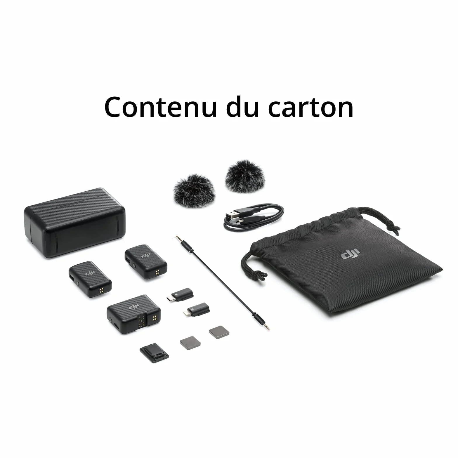 DJI Mic (2 TX + 1 RX + Boîtier recharge) - Compact et Portable micros Lavalier sans Fil à Enregistrement à Double Canal, Transmission à 250 mètres, 15 heures, Système pour Smartphones, caméras