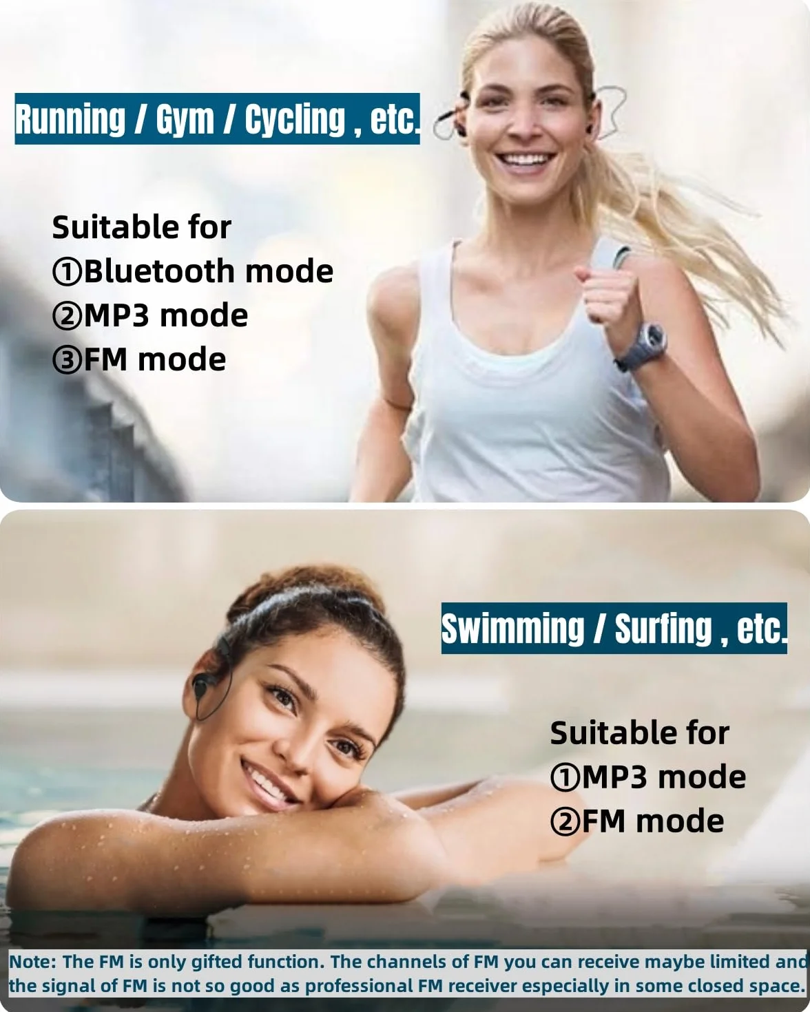 Tayogo Natation étanche mp3 Player Bluetooth Casque IPX8 sous-marin 8 Go Lecteur Musique Charge magnétique Silicone 10h