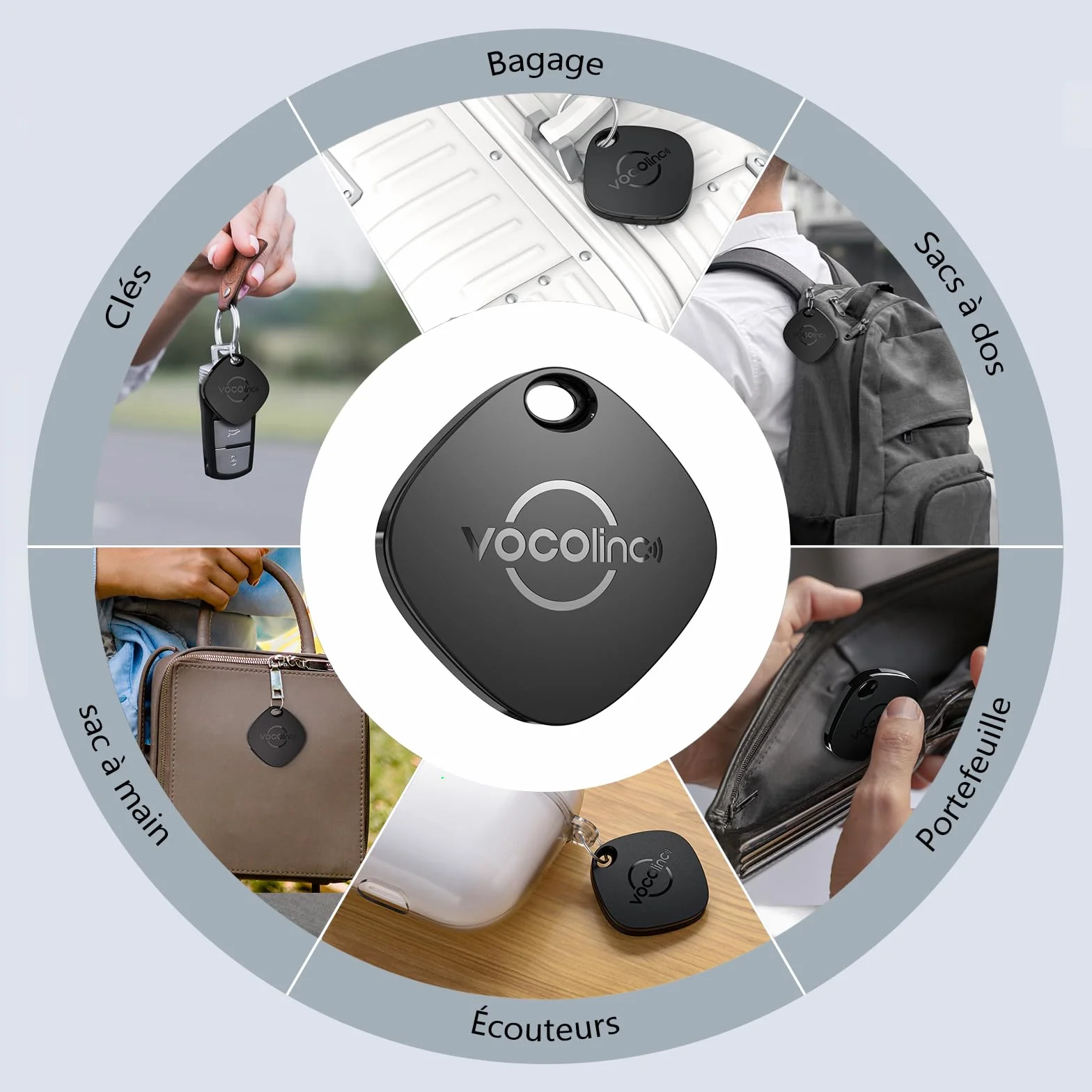 VOCOlinc Android Smart Tag Lot de 4 Double Système, Air-tag Traceur Fonctionne avec l’app Localiser Apple et Google, Tracker Localisateurs D’Objets pour Valise/Clés/Sacs/Bagages, Batterie Remplaçable