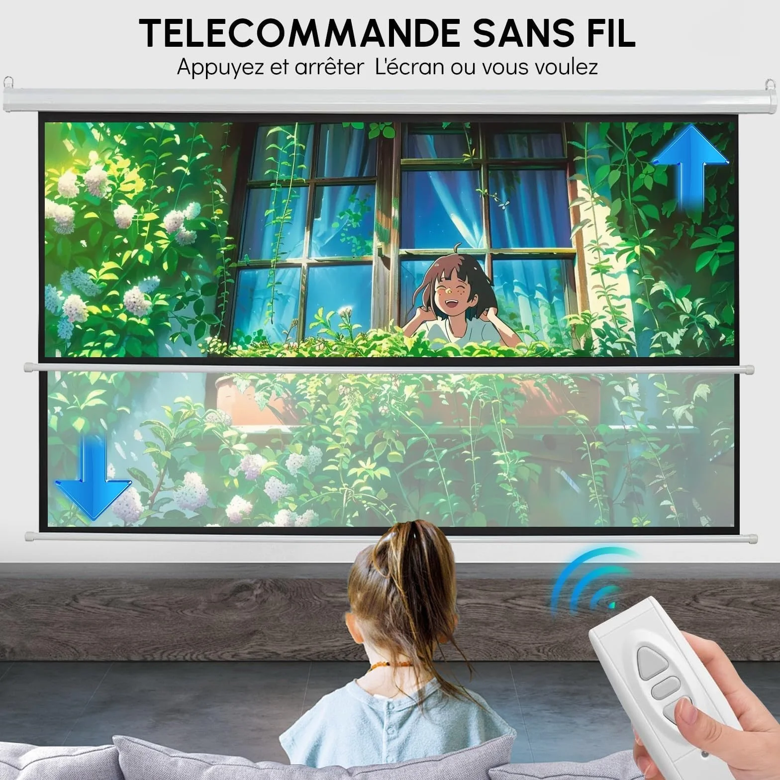 Fabulcozy Écran de Projection Motorisé Électrique 4:3 84 Pouces 171x130 cm Fixation Mur Plafond Home Cinéma