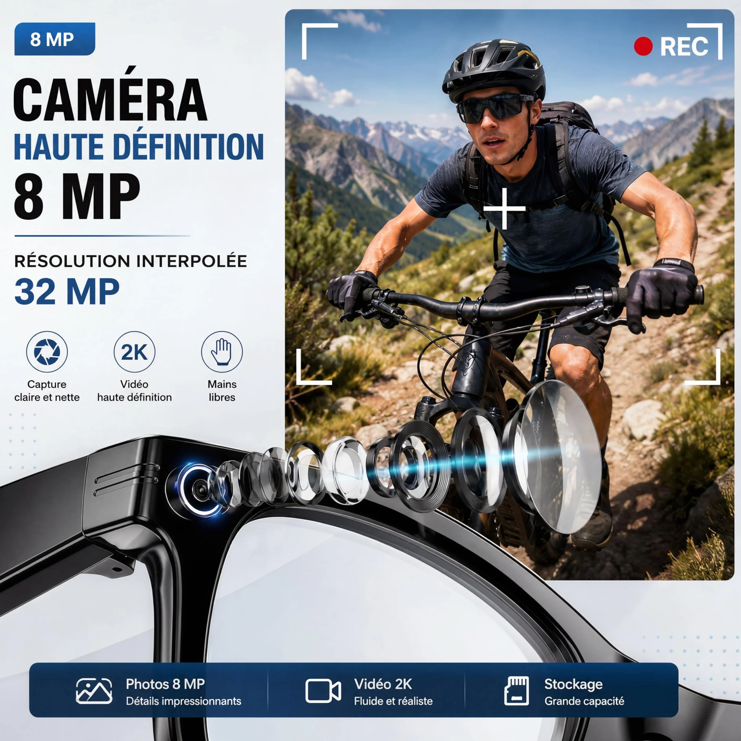 Korons Lunette Connectée Lunettes Connectées avec Assistant Vocal IA Reconnaissance Intelligente Caméra HD Bluetooth Smart Glasses Idéales pour Travail et Voyage (Photochromique)