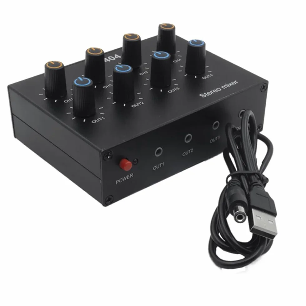 AU-404 Son Stéréo Quatre Entrées et Sorties Multiples Mélangeur Audio Double Canal Mélange de Musique Quatre en Quatre Sorties Installation Facile
