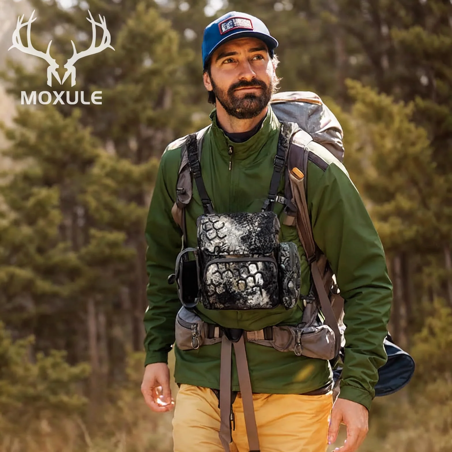 MOXULE Harnais binoculaire : étui binoculaire avec Pochette télémètre et Housse de Pluie pour la Chasse, la randonnée, l'observation des Oiseaux