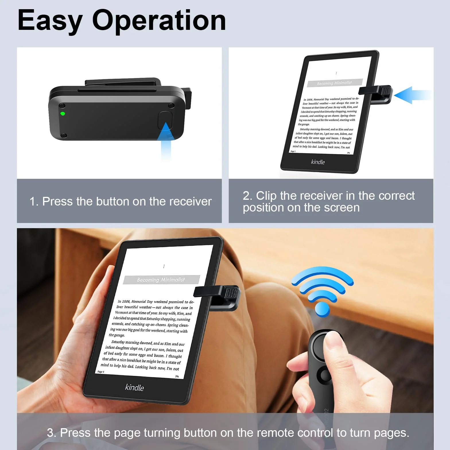 Télécommande Tourne Page Commande pour la Lecture Kindle Paperwhite Oasis Scribe eReaders, Accessoires pour la Kindles, Tourneur de Pages E-Reader de iPad iPhone Tablettes, Noir