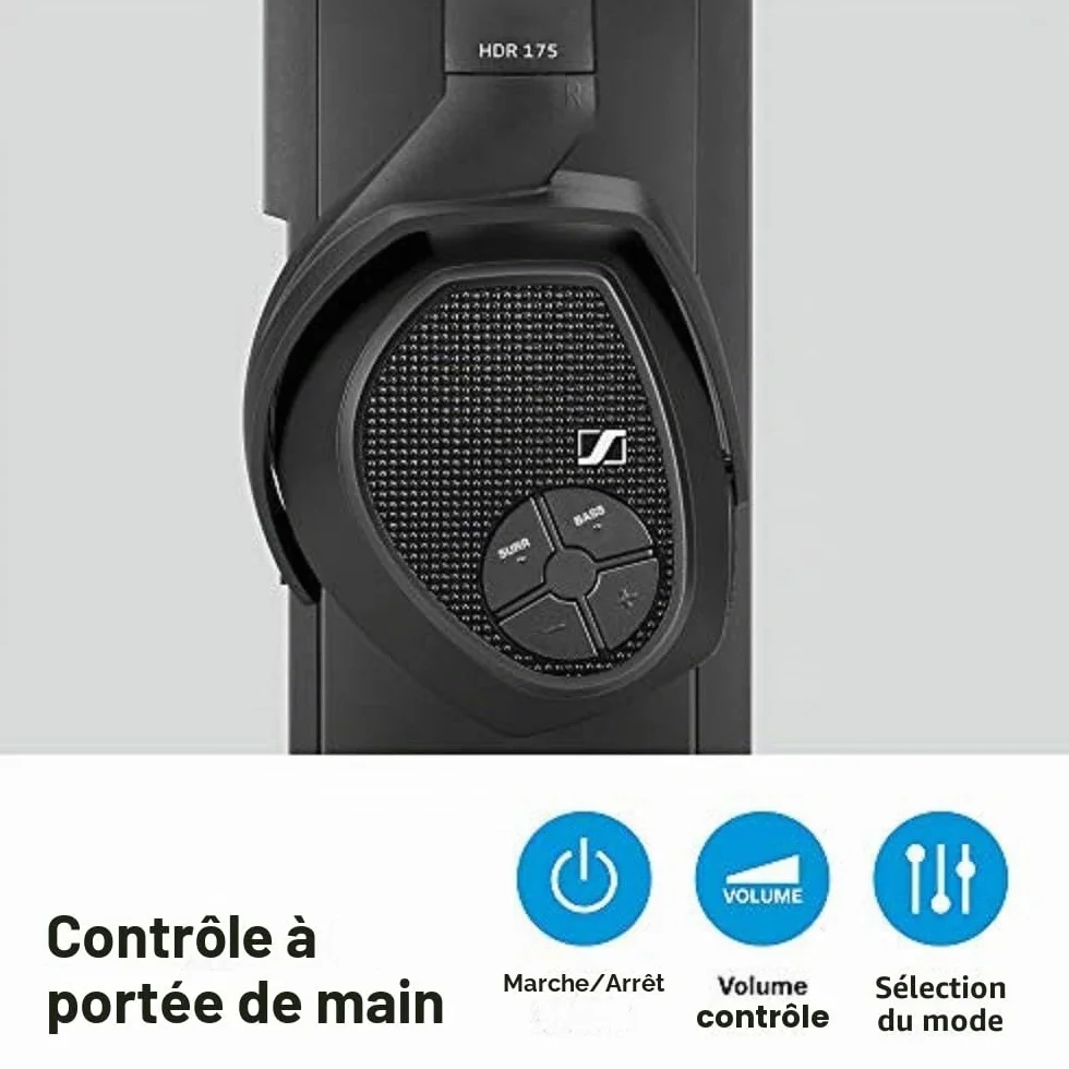 Sennheiser RS 175 – Casque PC Sans Fil RF pour Système TV avec Renforcement des Basses et Mode Son Surround, Compact et Ergonomique, Casques Sans Fil pour TV, Noir