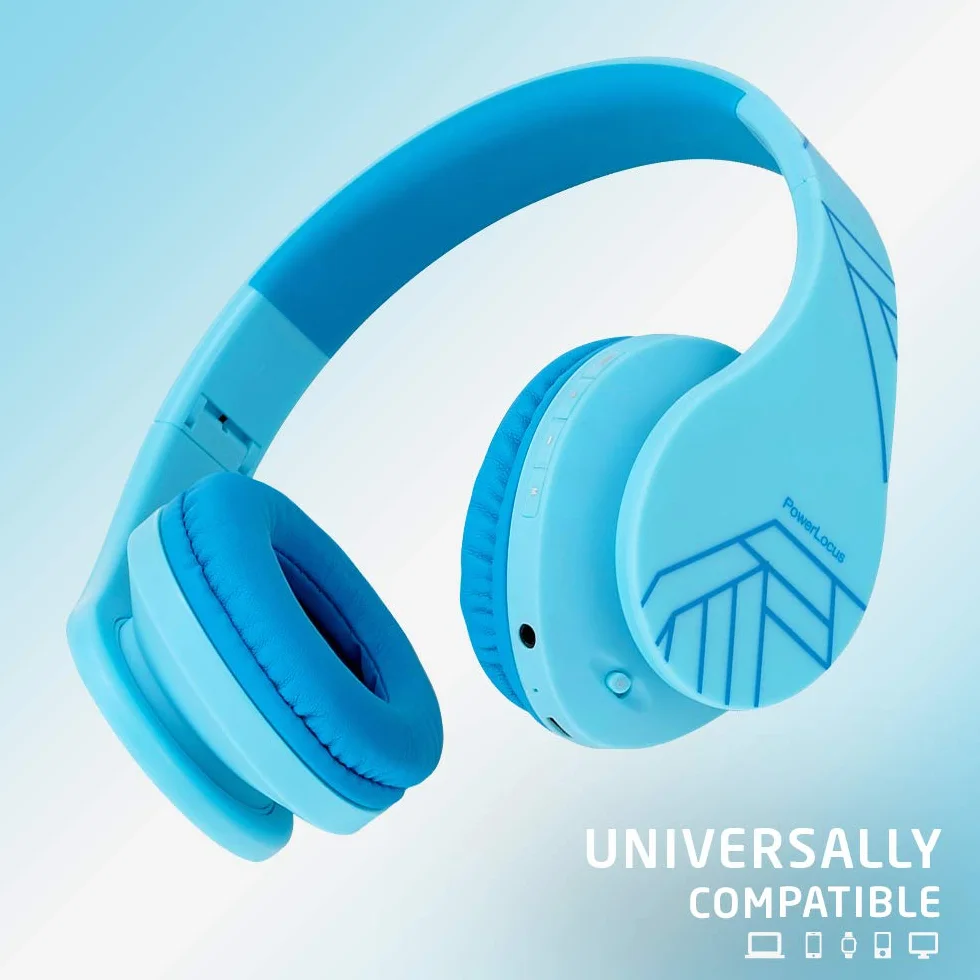 PowerLocus Casque Bluetooth Enfant P2 - Audio avec Volume Limité à 85db, Écouteurs Sans Fil et Filaires, Pliable et Réglable, Confortable, avec Micro Intégré et Slot Micro SD