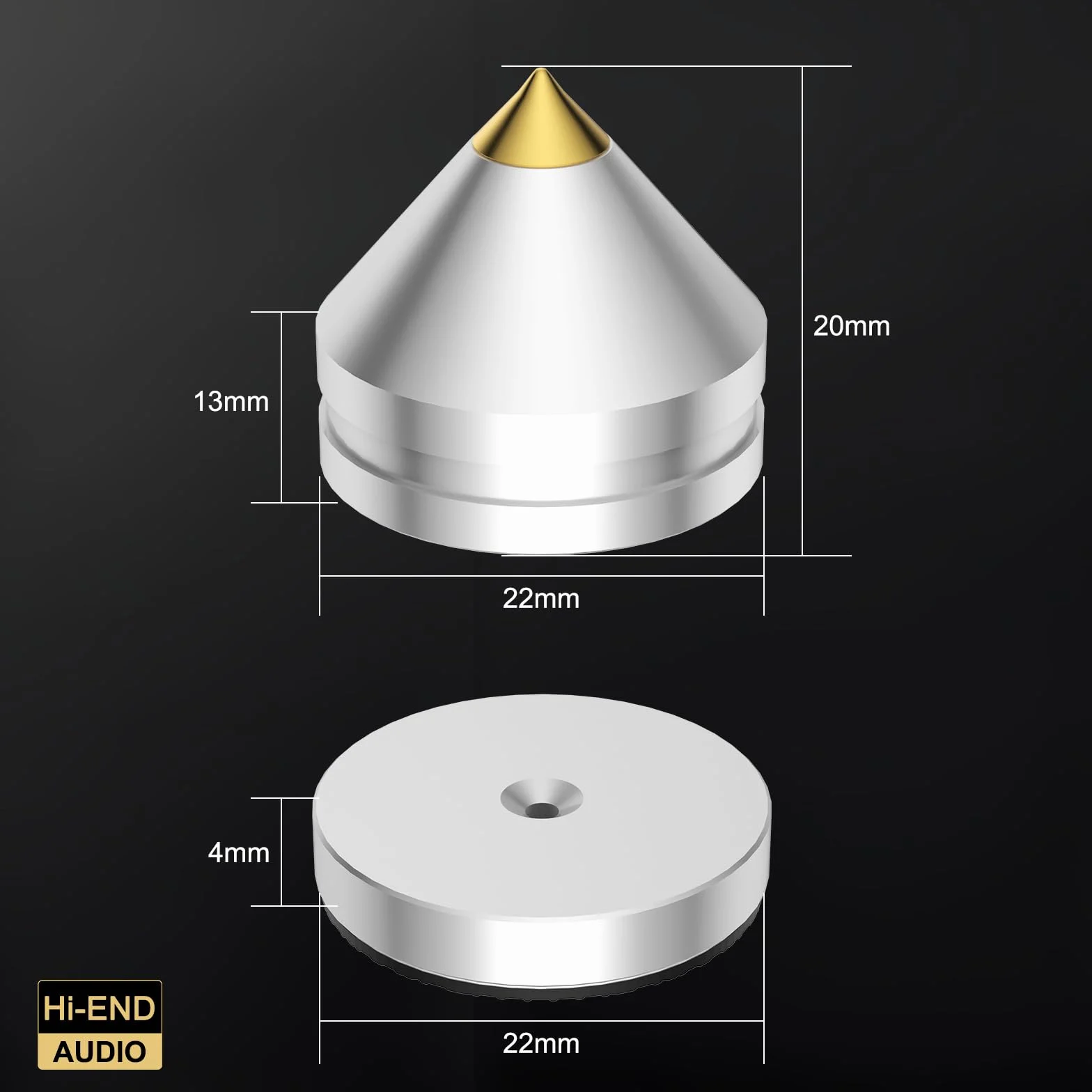 Lot de 8 pointes de haut-parleur, support de haut-parleur, amplificateur audio HiFi, DAC, CD, isolation phonique, pieds en alliage d'aluminium, pieds en alliage d'aluminium (argenté)