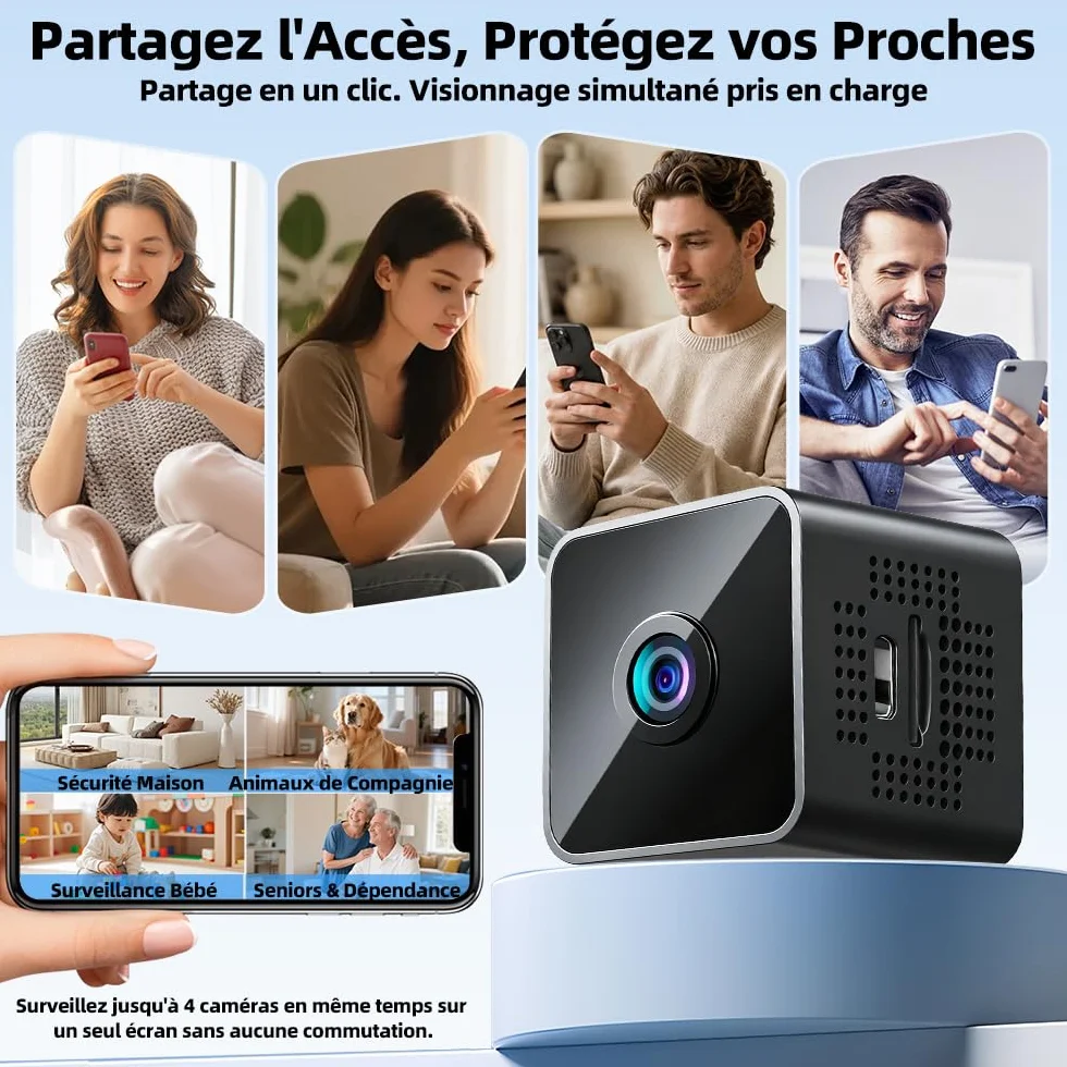 Mini Caméra Espion WiFi 1080P Full HD, Caméra de Surveillance Intérieure Discrète avec Détection de Mouvement et Vision Nocturne, Petite Caméra Connectée pour Bébé, Maison, Bureau et Auto, Noir