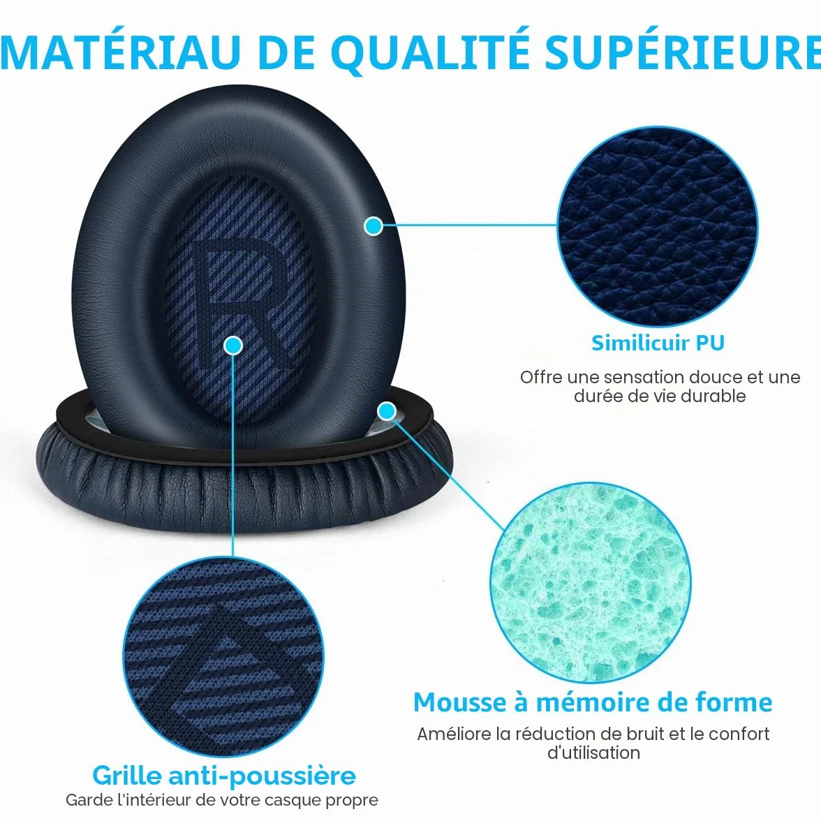 Ainiv Coussinets de Remplacement pour Casques Bose QC35 QC35 II Circum-Aural Bleu